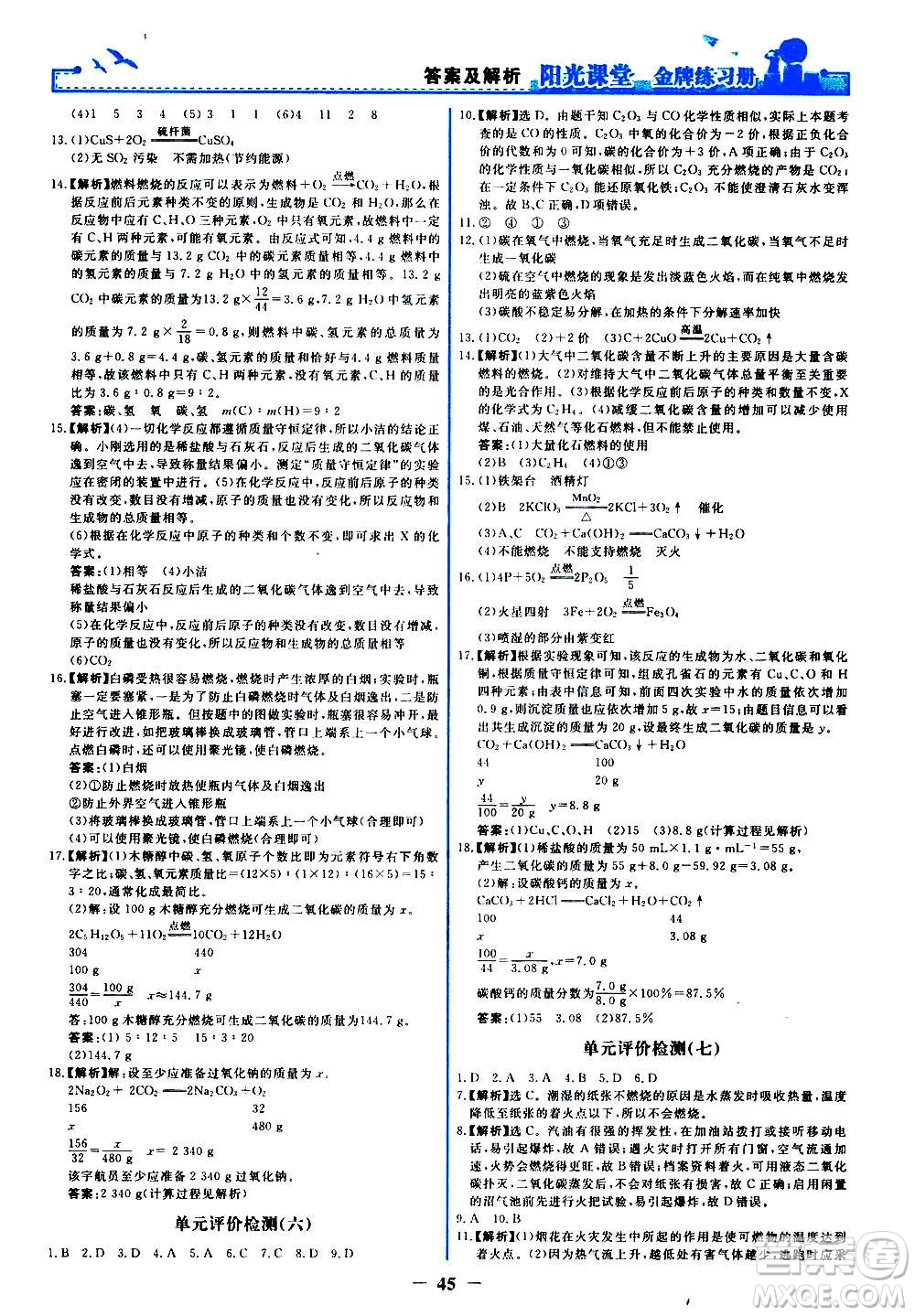 人民教育出版社2020年陽光課堂金牌練習(xí)冊(cè)化學(xué)九年級(jí)上冊(cè)人教版答案