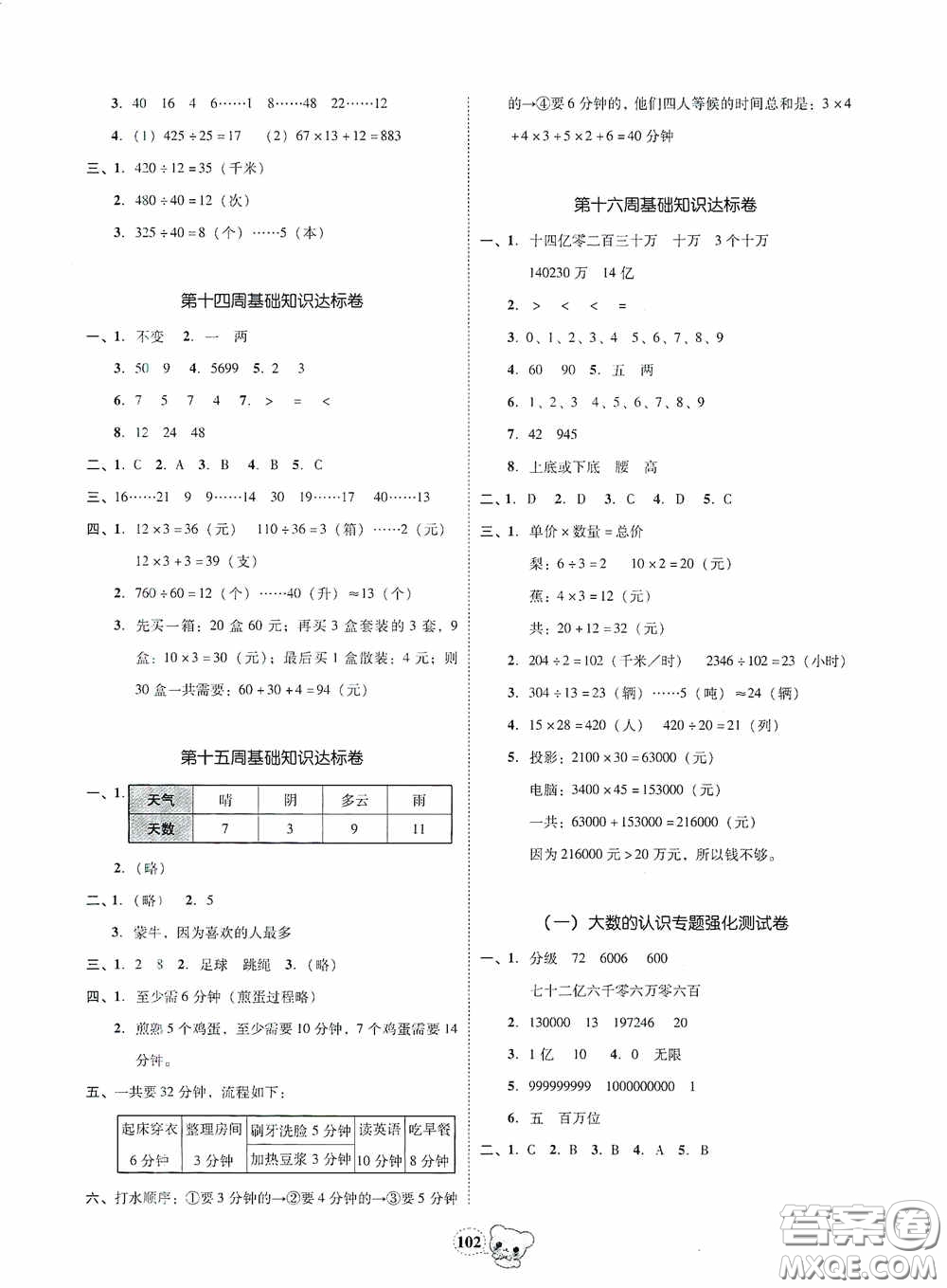 南方出版?zhèn)髅?020名校好卷黃岡測(cè)試題精編四年級(jí)數(shù)學(xué)上冊(cè)答案