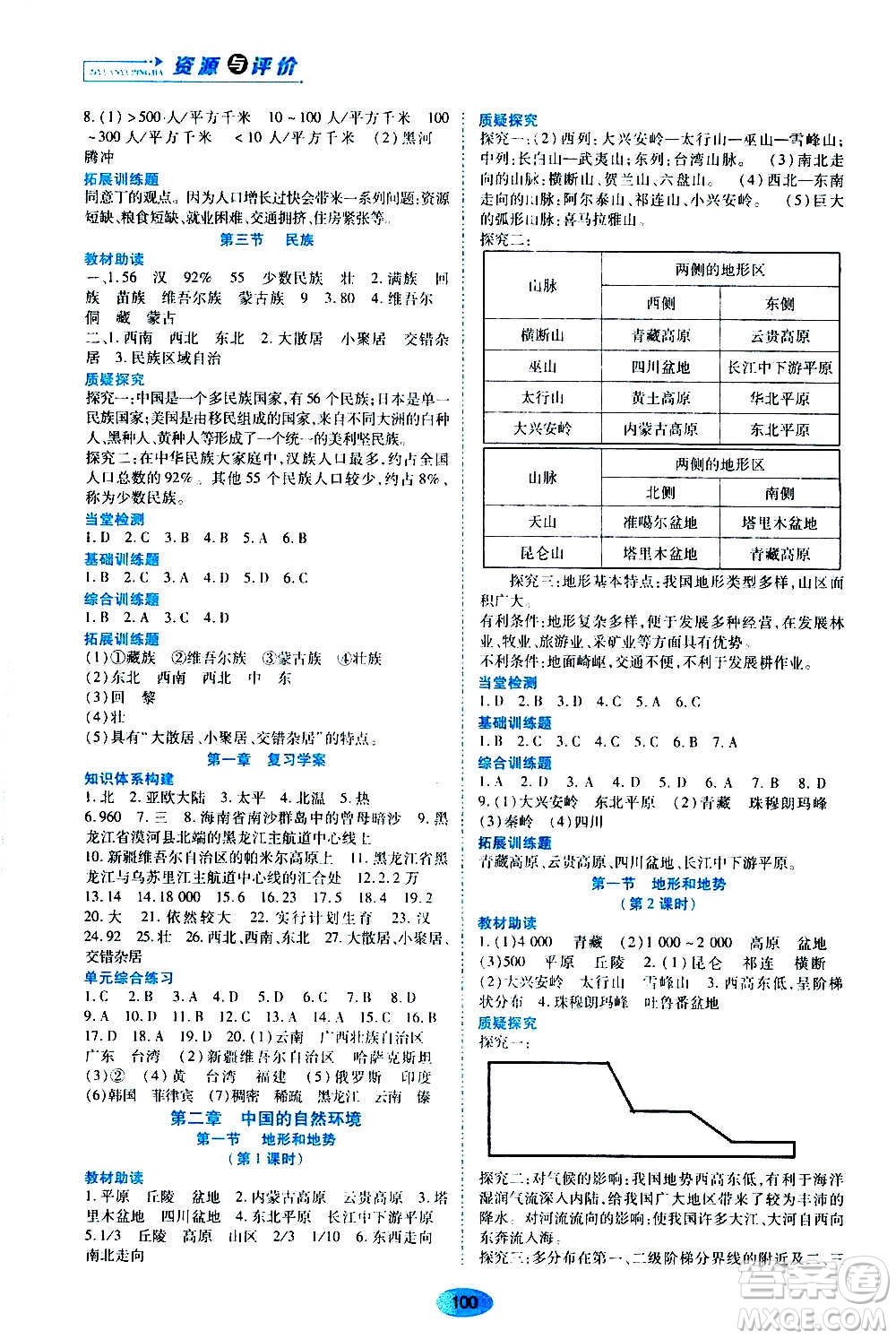 黑龍江教育出版社2020年資源與評價地理八年級上冊人教版參考答案