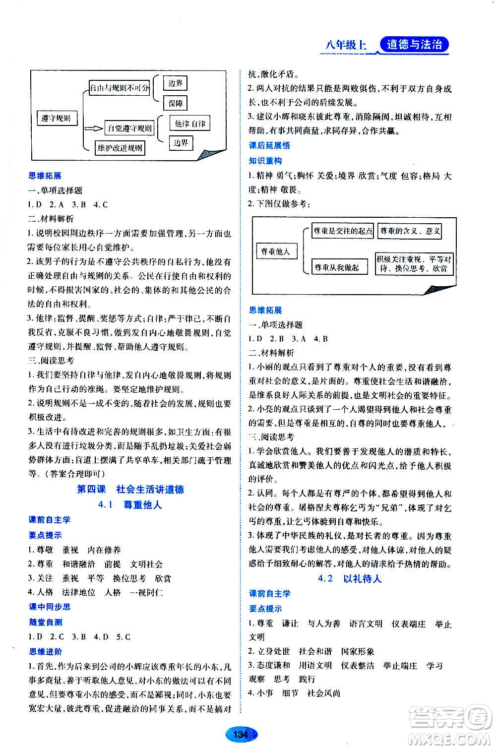 黑龍江教育出版社2020年資源與評(píng)價(jià)道德與法治八年級(jí)上冊(cè)人教版答案