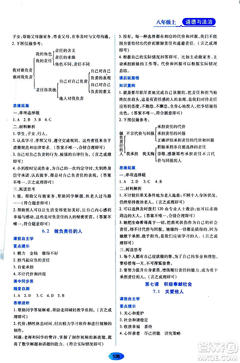 黑龍江教育出版社2020年資源與評(píng)價(jià)道德與法治八年級(jí)上冊(cè)人教版答案