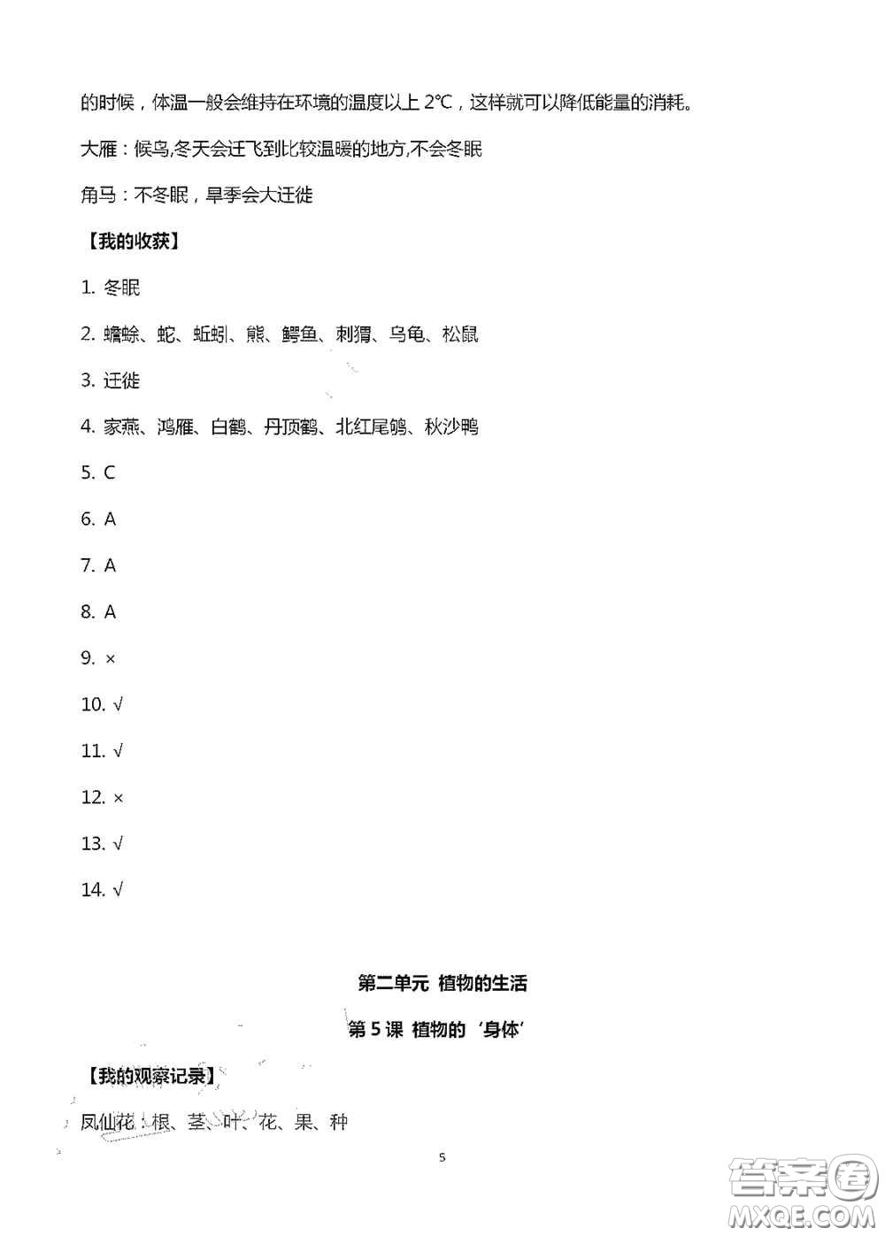 山東美術(shù)出版社2020新課堂同步體驗與探究三年級科學(xué)上冊答案