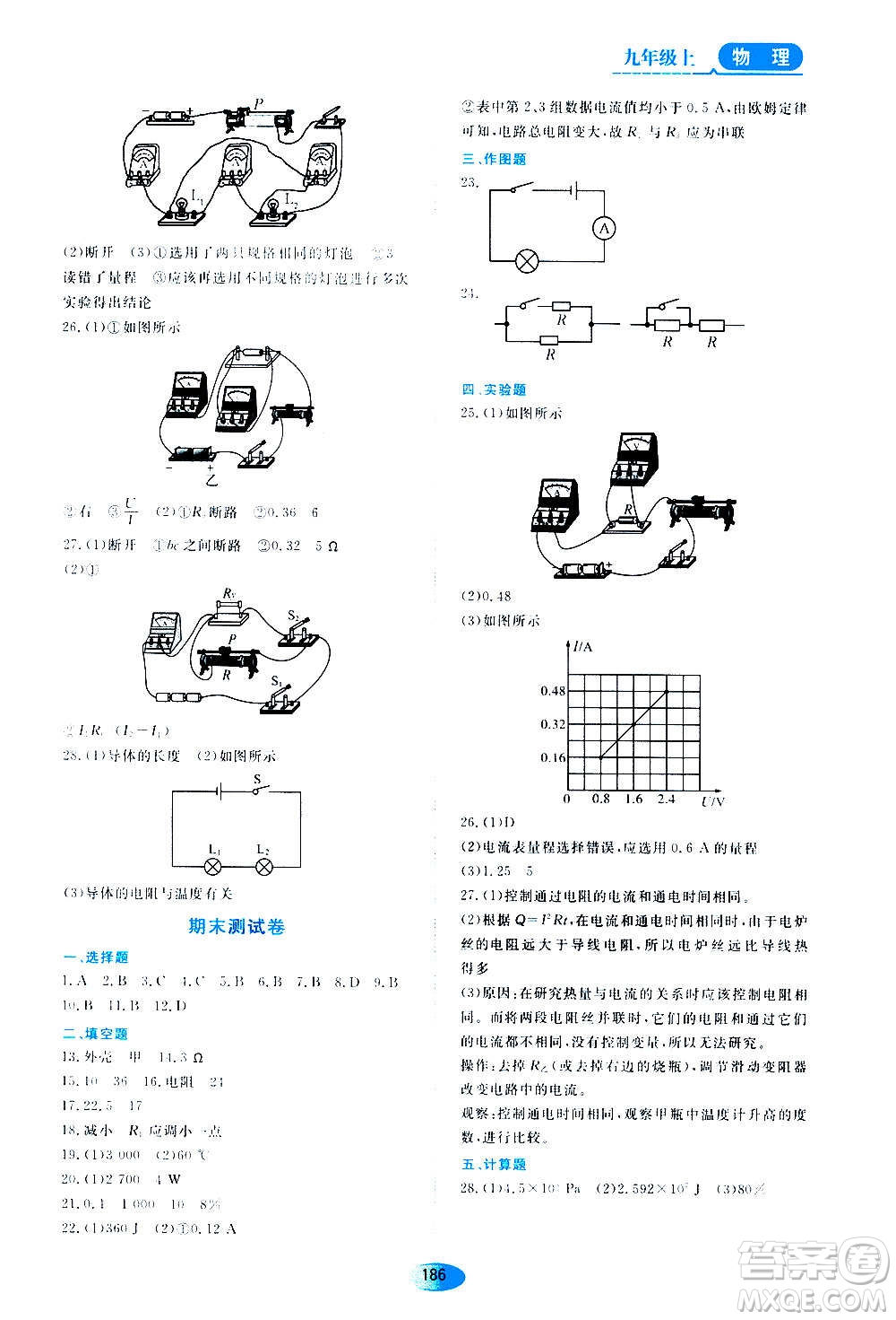 2020年五四學(xué)制資源與評價(jià)物理九年級上冊山科技版參考答案