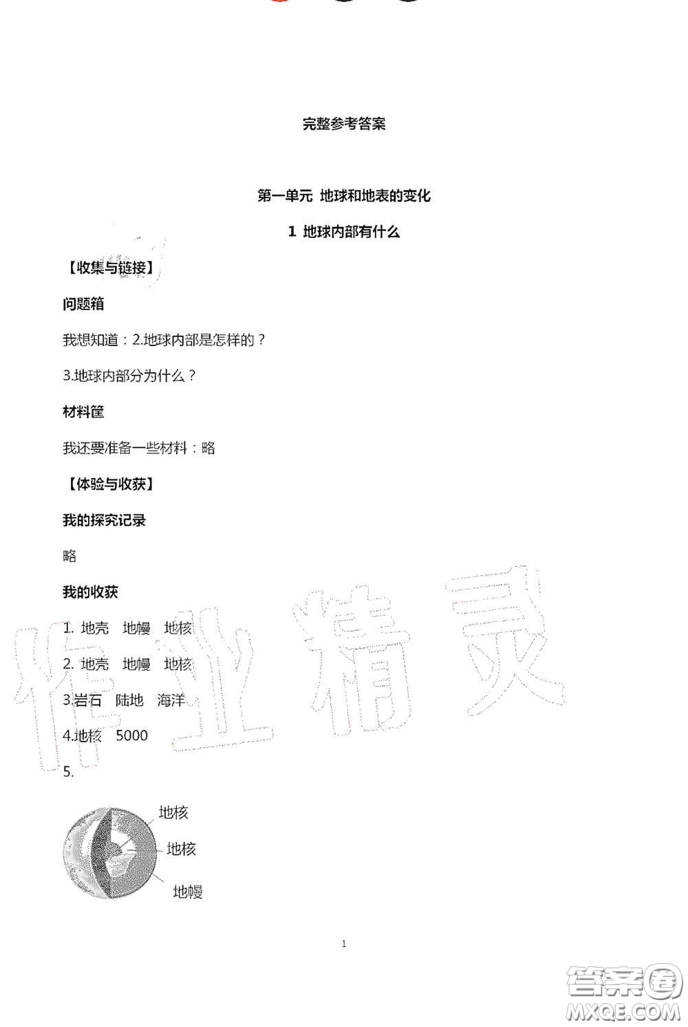 山東美術出版社2020新課堂同步體驗與探究五年級科學上學期人教版答案