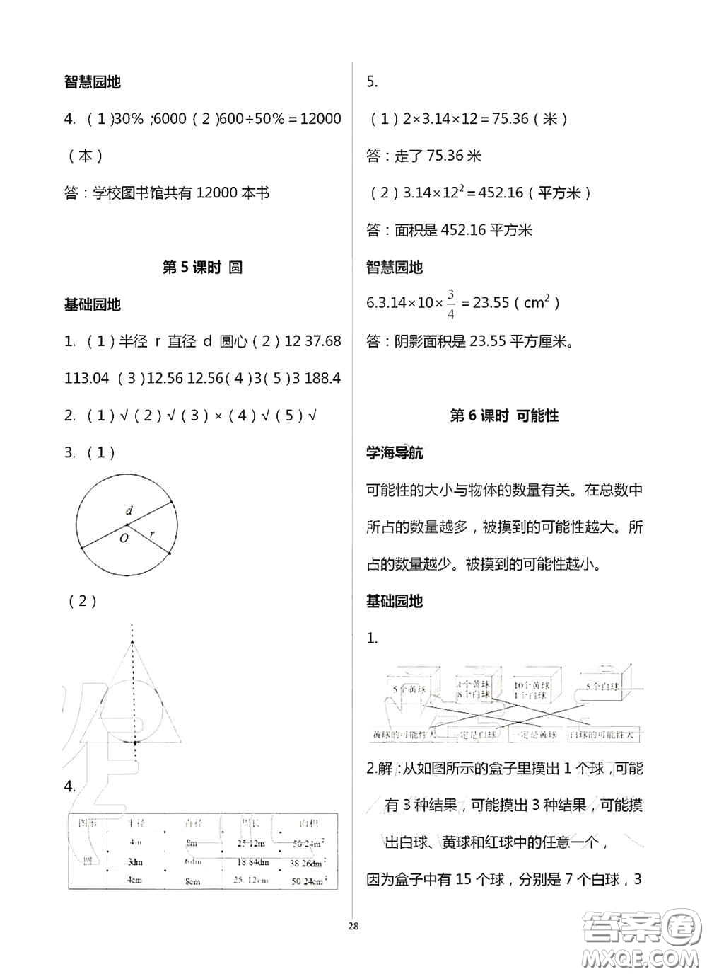 青島出版社2020新課堂同步學(xué)習(xí)與探究六年級(jí)數(shù)學(xué)上學(xué)期浙教版答案