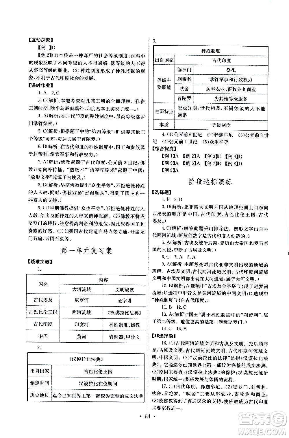 2020年長江全能學(xué)案同步練習(xí)冊歷史九年級上冊人教版參考答案