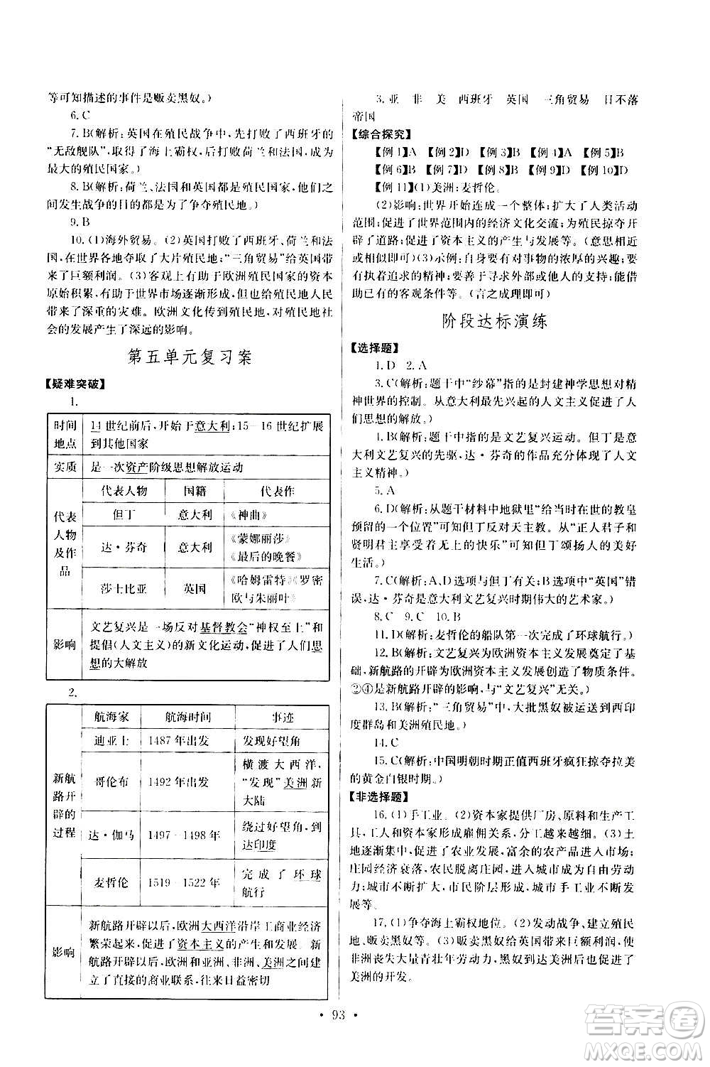 2020年長江全能學(xué)案同步練習(xí)冊歷史九年級上冊人教版參考答案