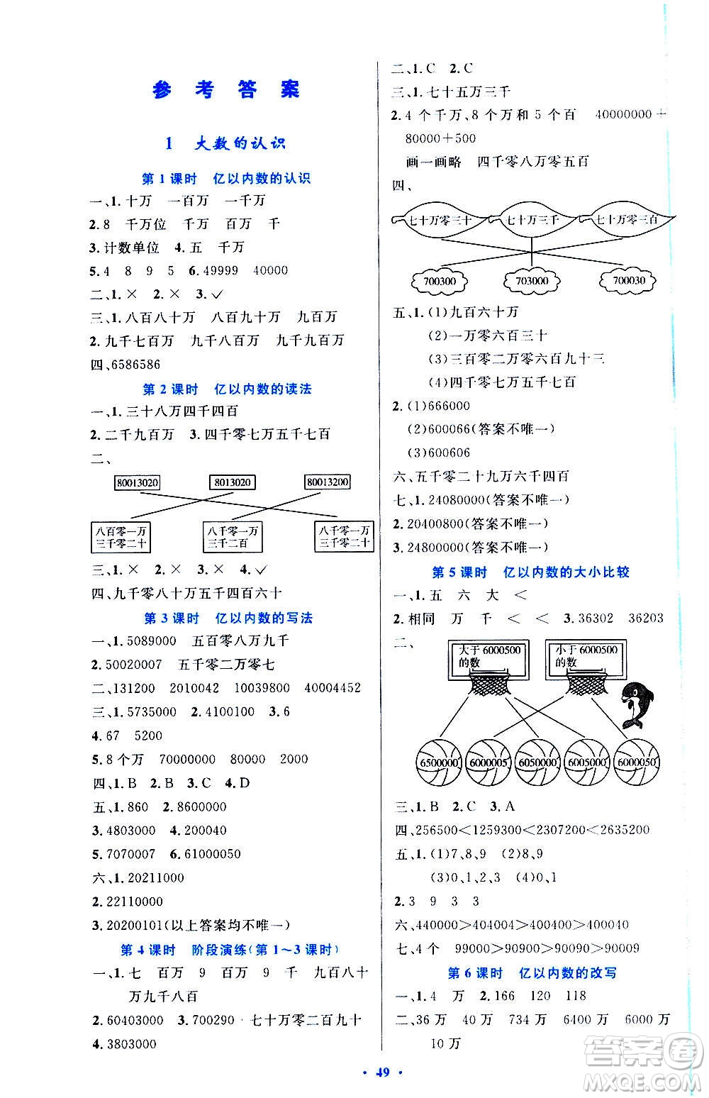 人民教育出版社2020小學(xué)同步測控優(yōu)化設(shè)計(jì)數(shù)學(xué)四年級上冊增強(qiáng)版答案