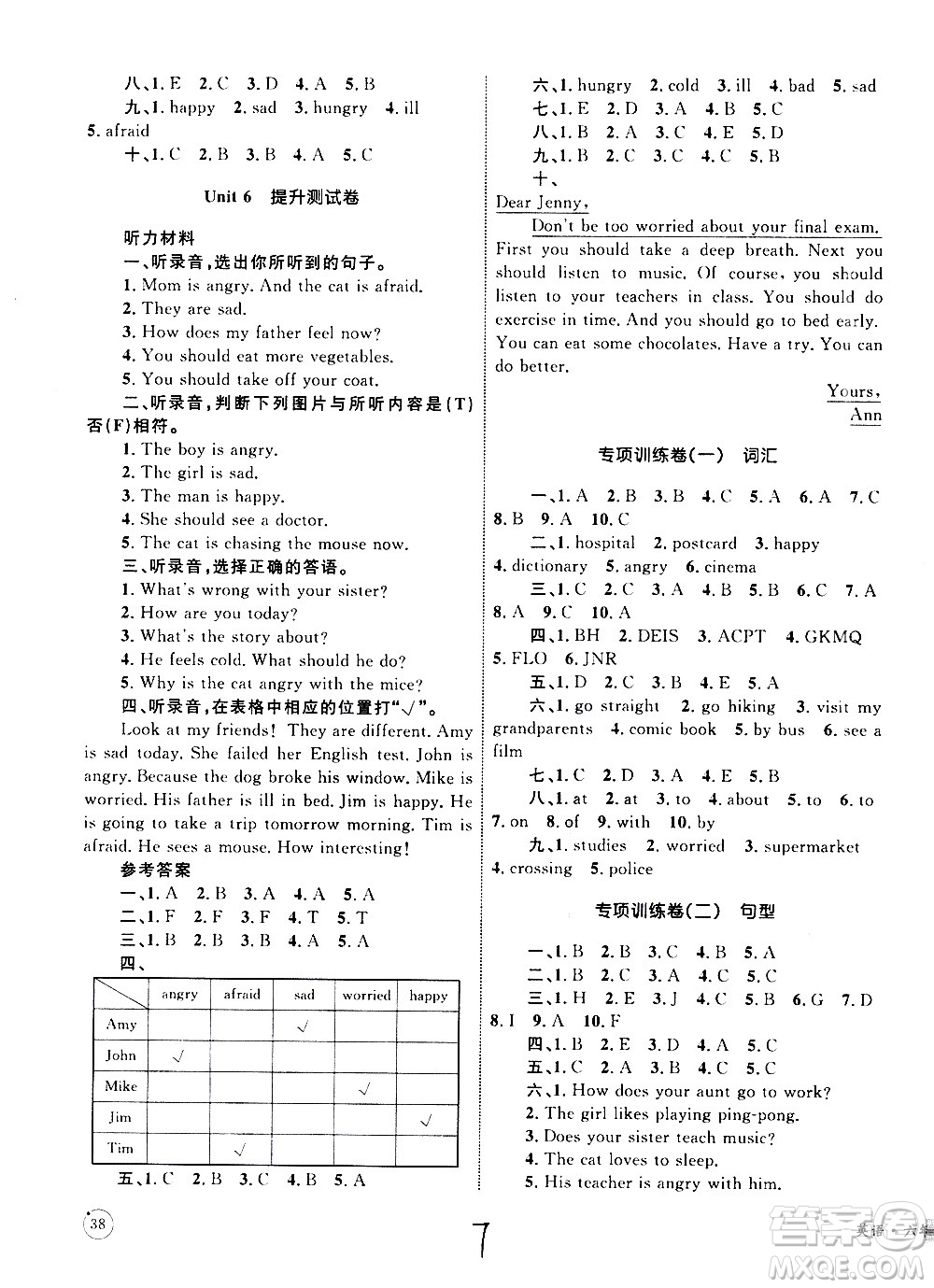 2020年優(yōu)化設(shè)計單元測試卷英語六年級上冊RJ人教版答案