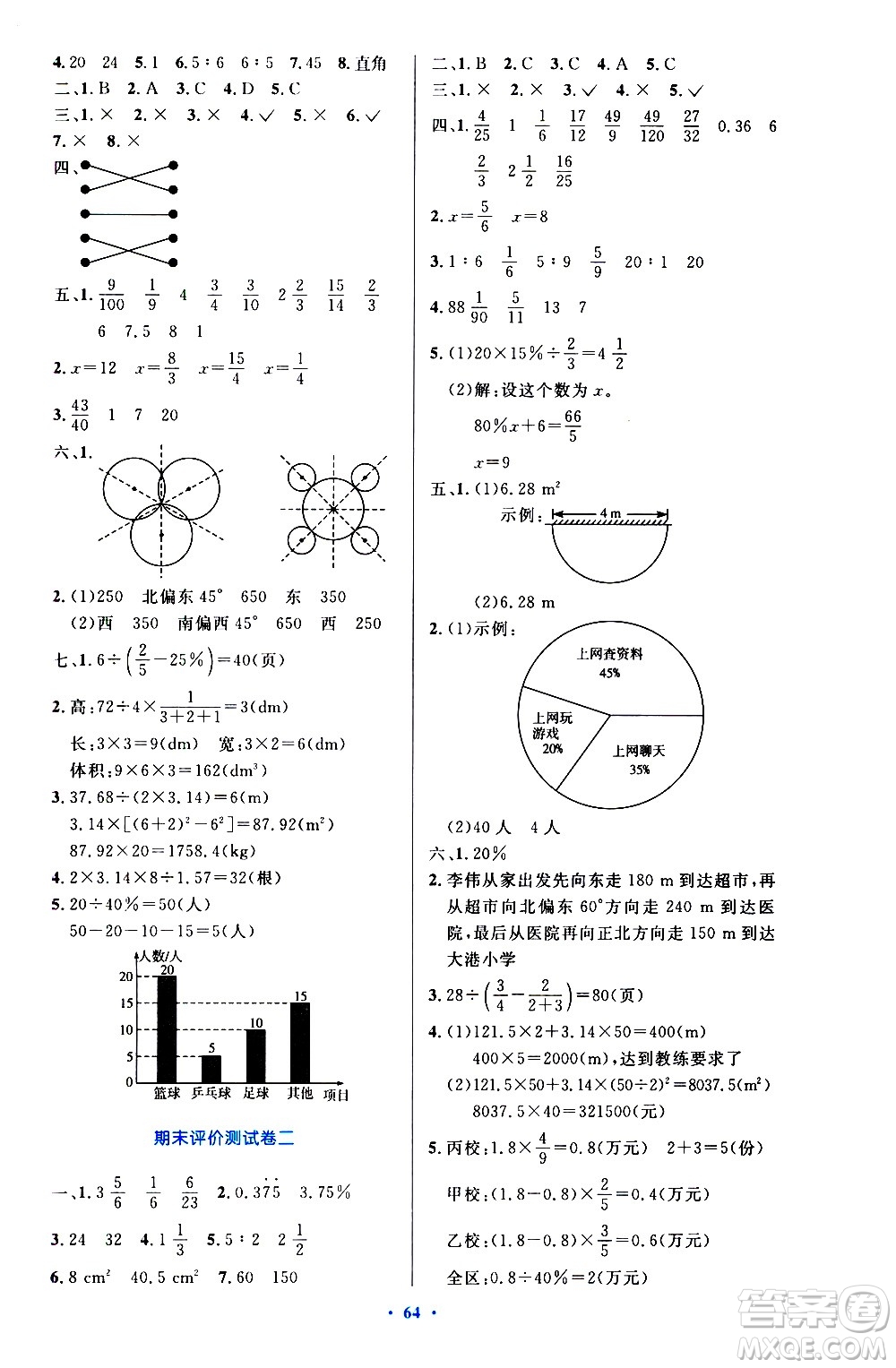 人民教育出版社2020小學(xué)同步測控優(yōu)化設(shè)計數(shù)學(xué)六年級上冊增強版答案