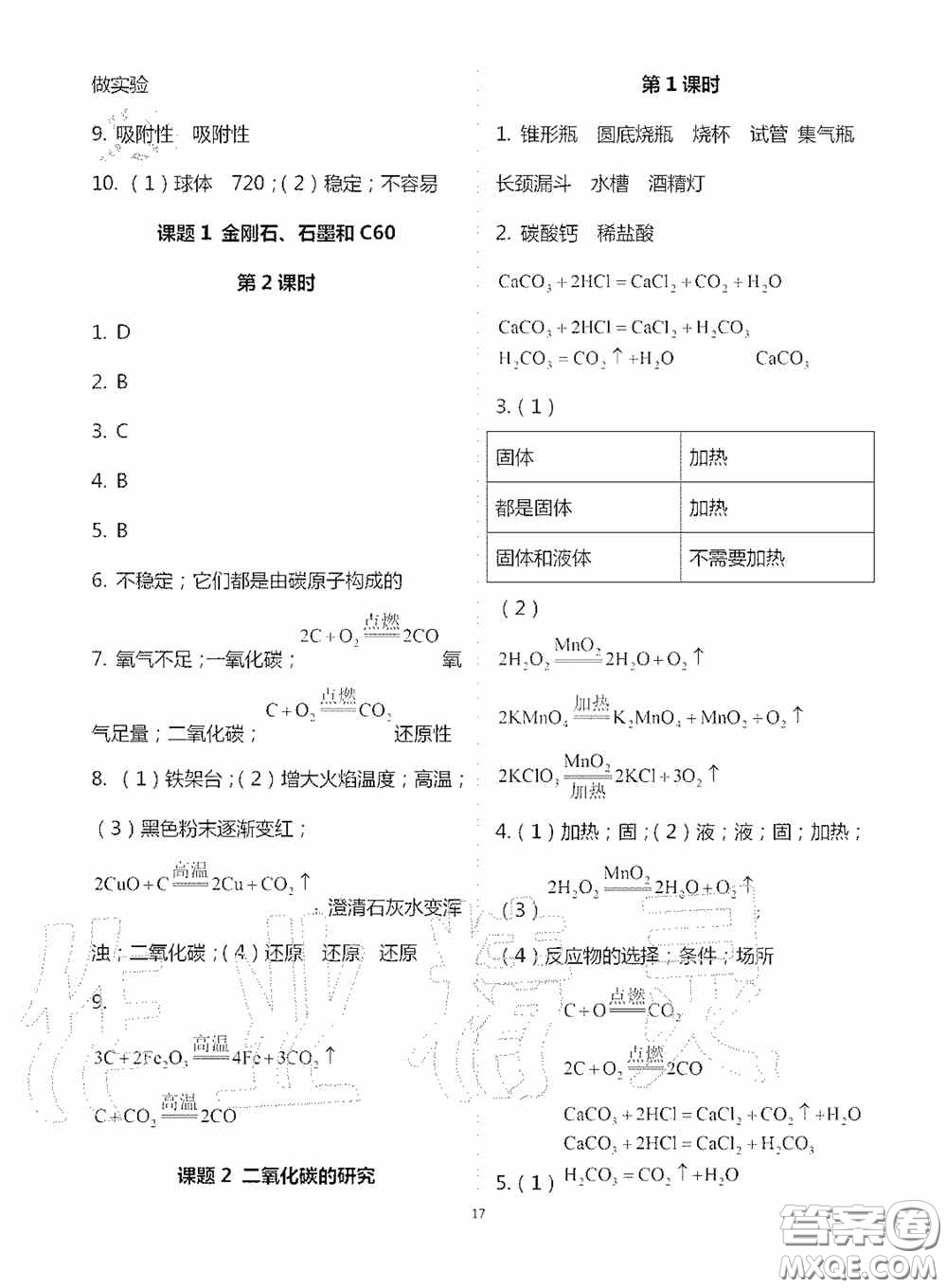 寧夏人民教育出版社2020學(xué)習(xí)之友九年化學(xué)全一冊(cè)人教版答案