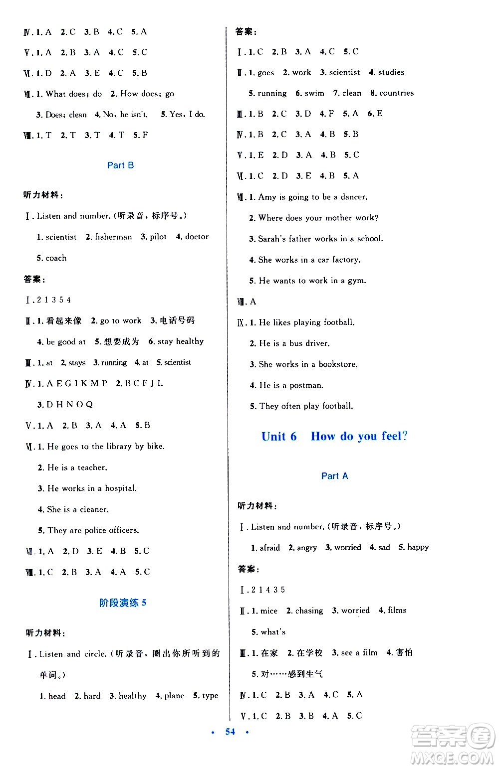 2020小學(xué)同步測(cè)控優(yōu)化設(shè)計(jì)英語六年級(jí)上冊(cè)PEP人教版答案