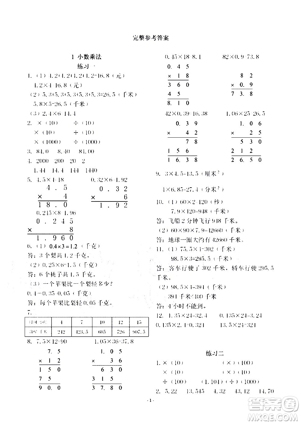 明天出版社2020年智慧學(xué)習(xí)數(shù)學(xué)五年級上冊人教版答案