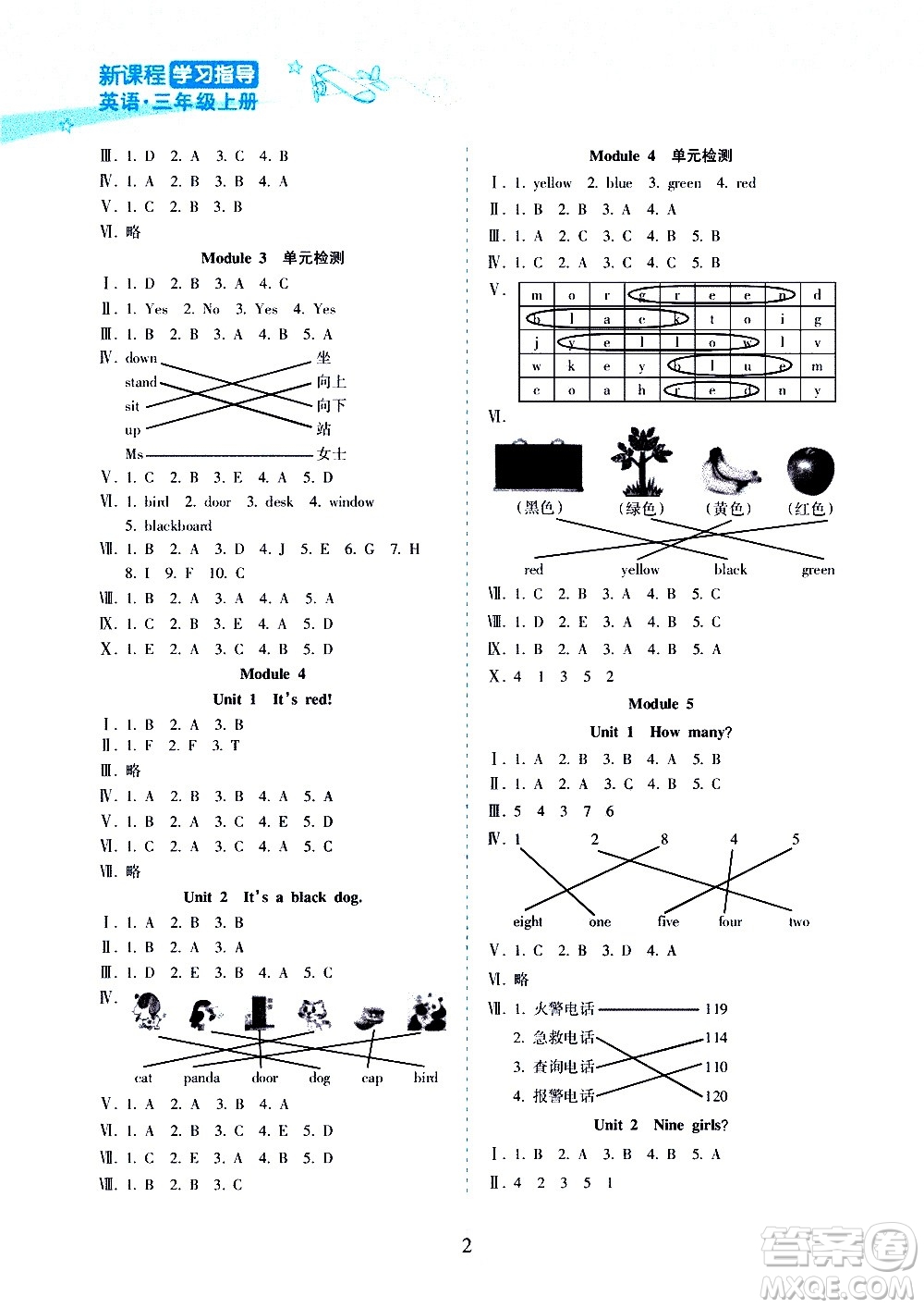 海南出版社2020年新課程學習指導英語三年級上冊人教版答案