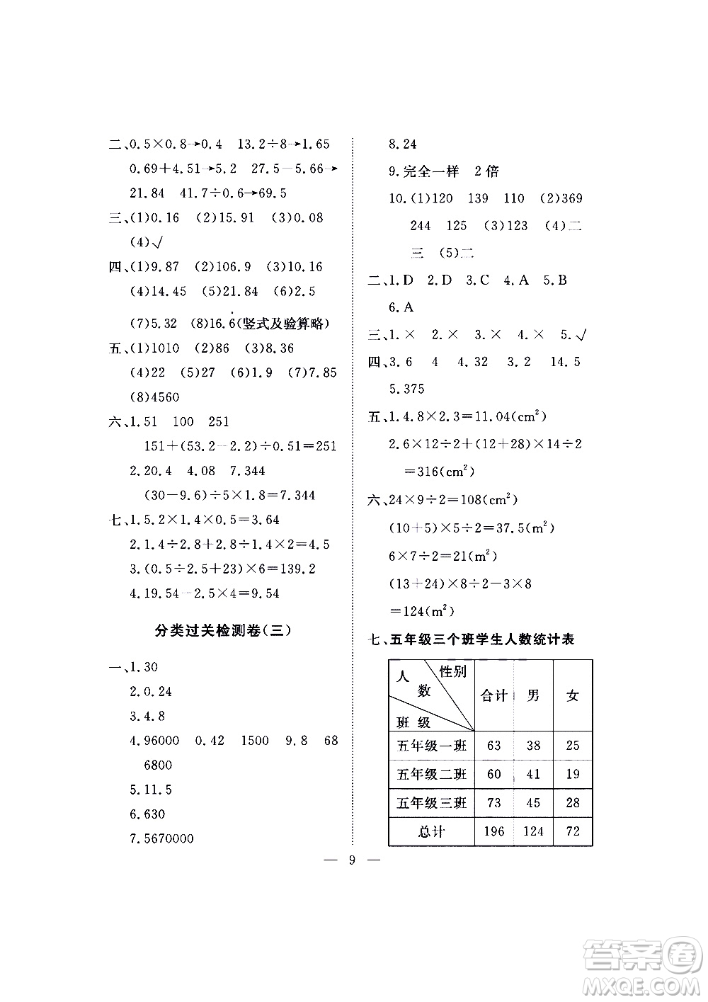 海南出版社2020年新課程學習指導測試卷數(shù)學五年級上冊蘇教版答案