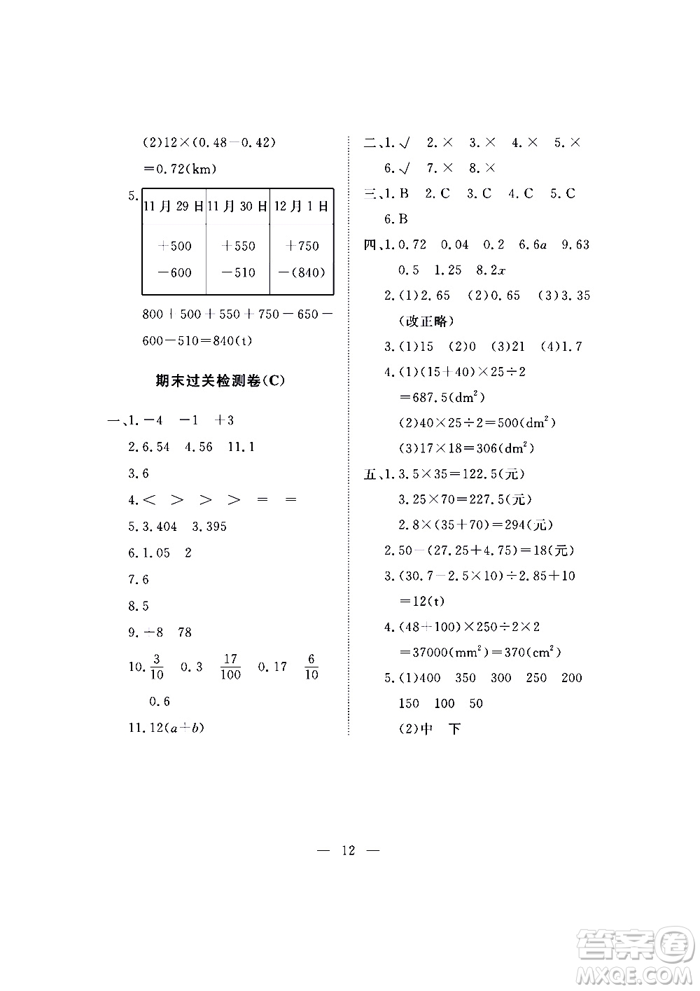 海南出版社2020年新課程學習指導測試卷數(shù)學五年級上冊蘇教版答案