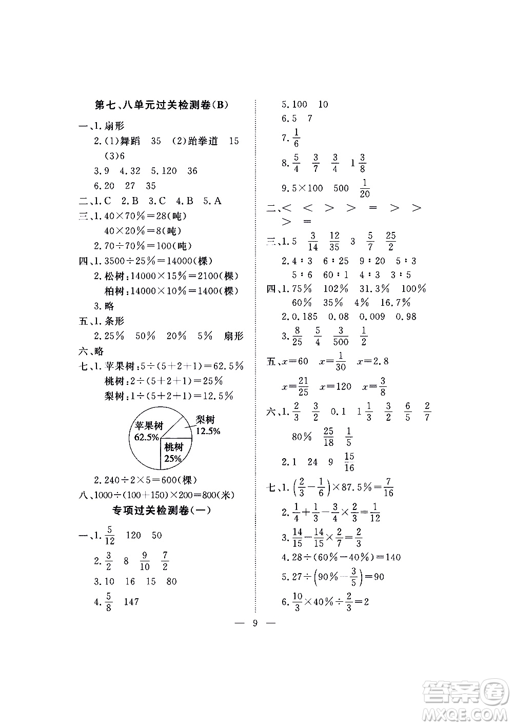 海南出版社2020年新課程學習指導測試卷數(shù)學六年級上冊人教版答案