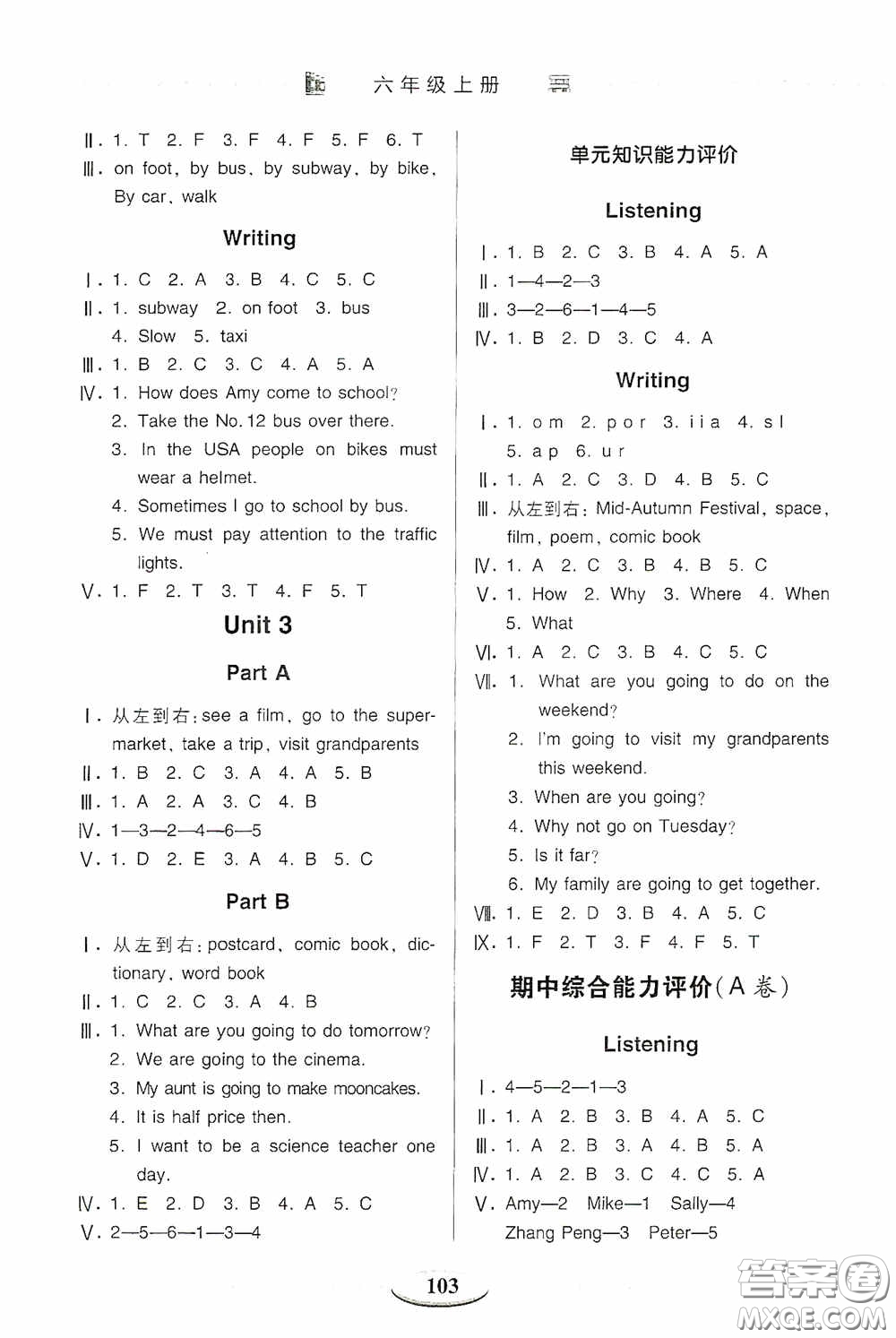 青島出版社2020智慧學習六年級英語上冊人教版答案