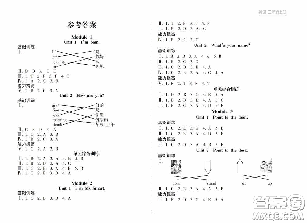 南方出版社2020新課程課堂同步練習(xí)冊(cè)三年級(jí)英語上冊(cè)人教版答案