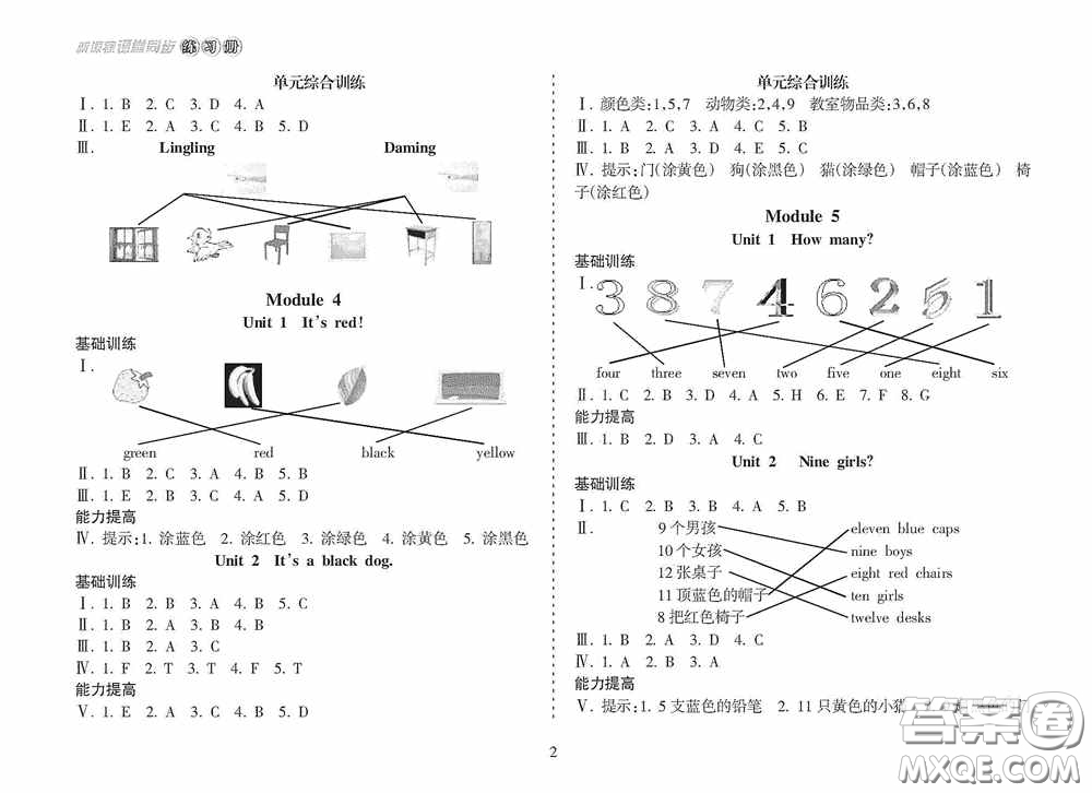 南方出版社2020新課程課堂同步練習(xí)冊(cè)三年級(jí)英語上冊(cè)人教版答案