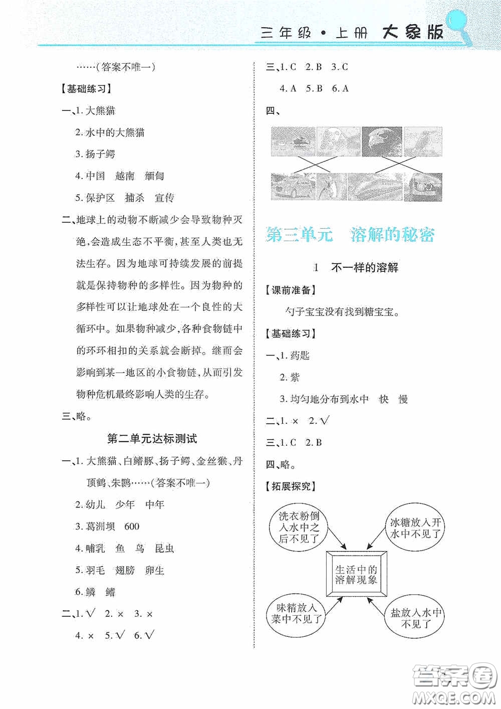 湖南教育出版社2020新課程課堂同步練習(xí)三年級科學(xué)上冊大象版答案