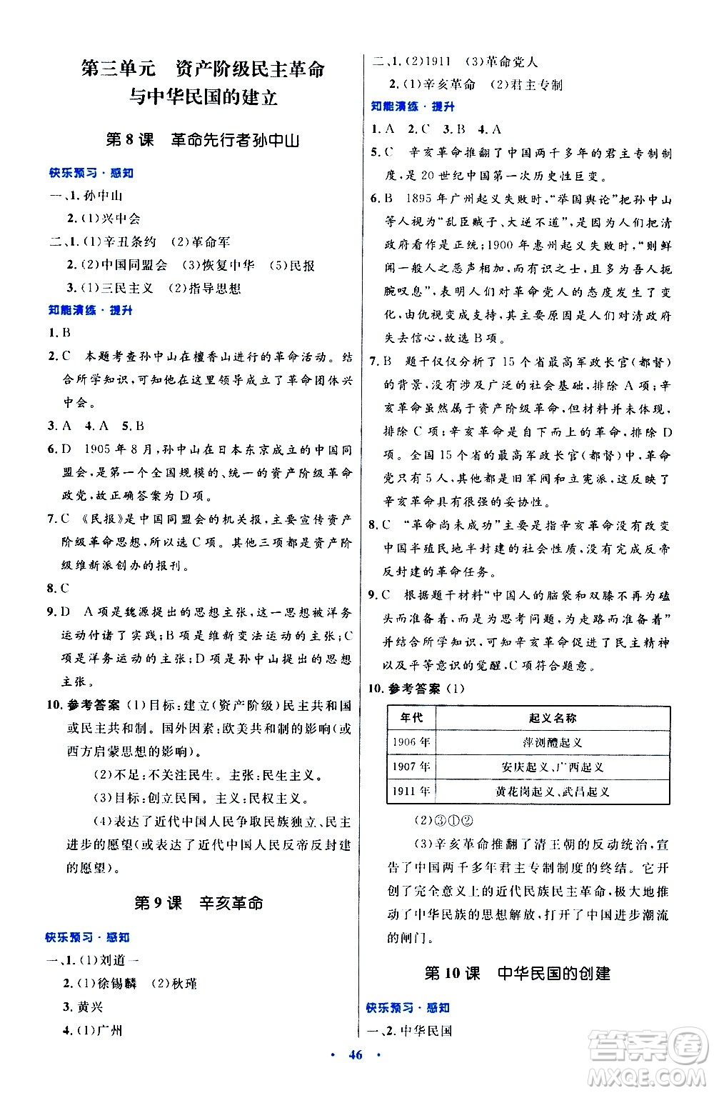 人民教育出版社2020初中同步測控優(yōu)化設計中國歷史八年級上冊人教版答案