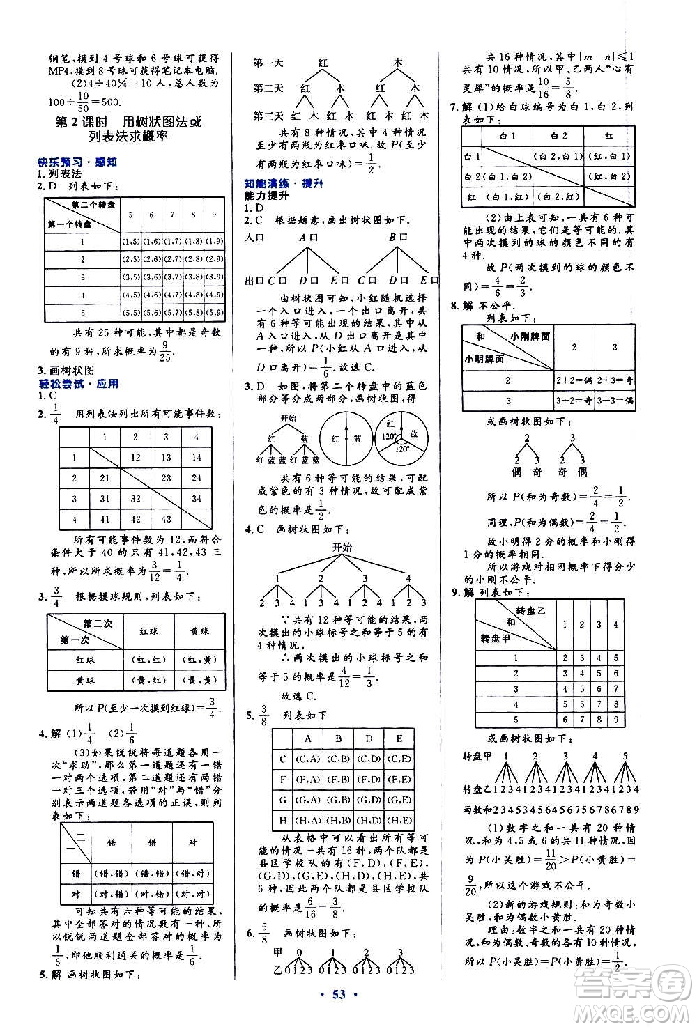 人民教育出版社2020初中同步測控優(yōu)化設(shè)計(jì)數(shù)學(xué)九年級全一冊人教版答案