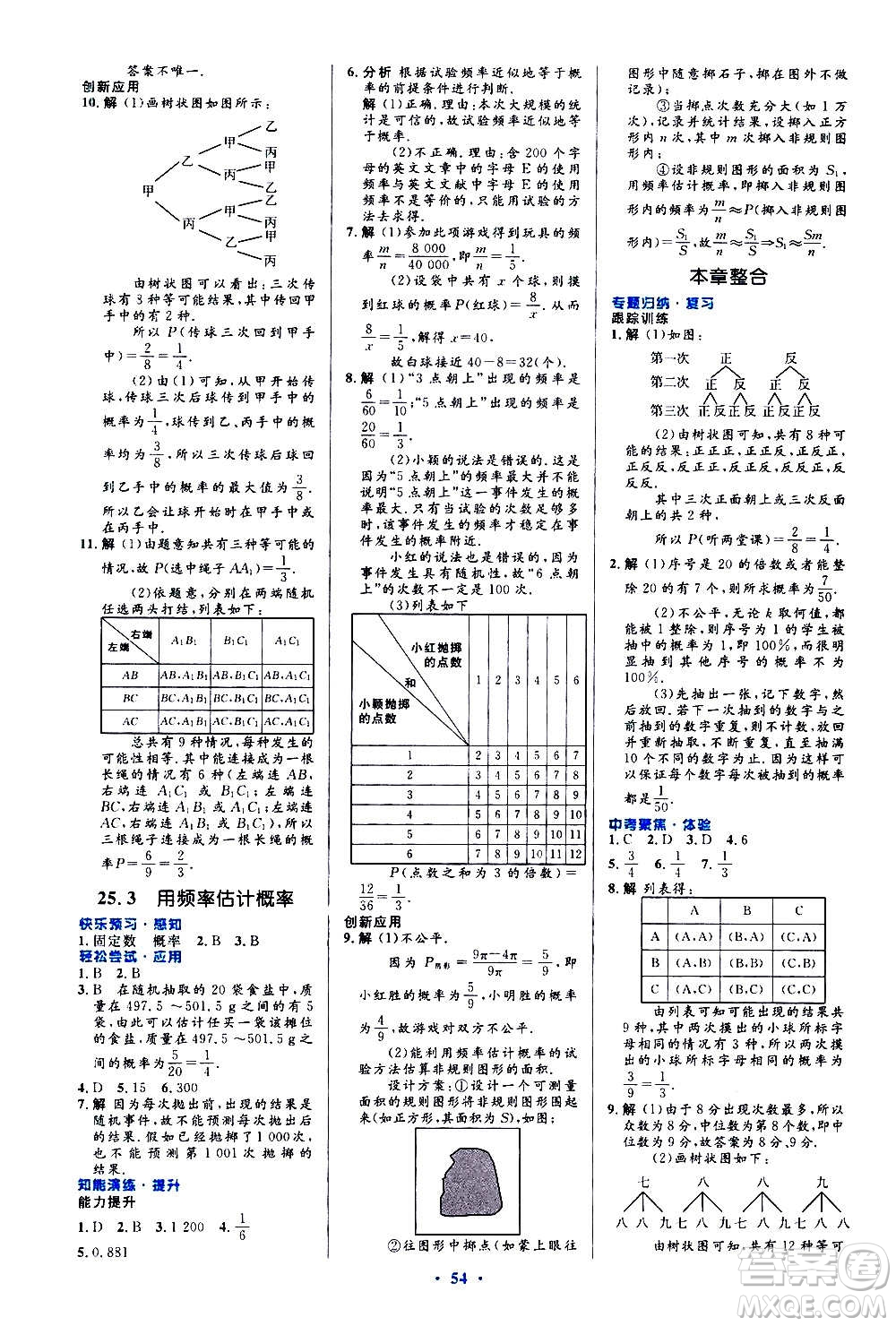 人民教育出版社2020初中同步測控優(yōu)化設(shè)計(jì)數(shù)學(xué)九年級全一冊人教版答案