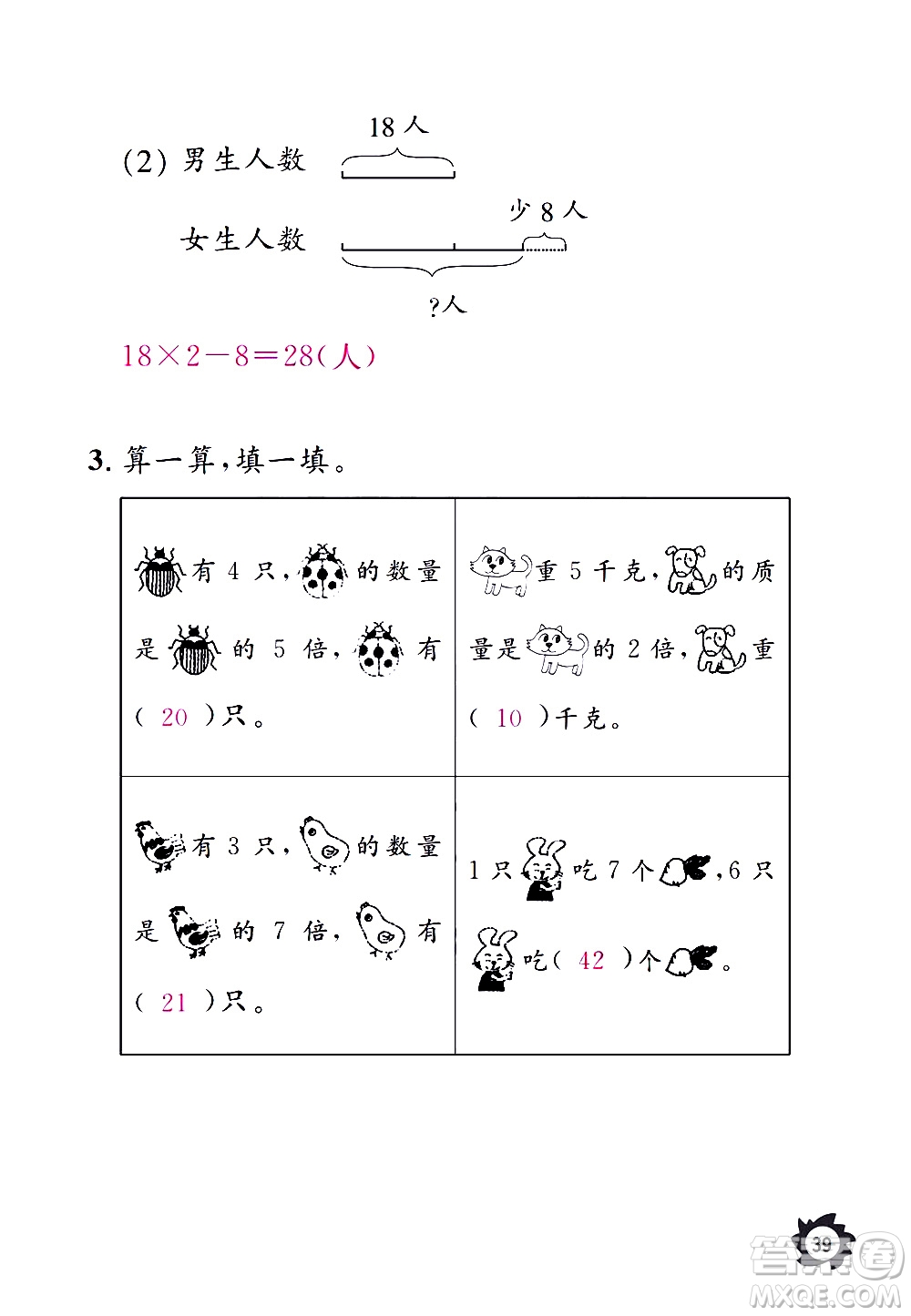 江西教育出版社2020年芝麻開花課堂作業(yè)本數(shù)學(xué)三年級上冊人教版答案