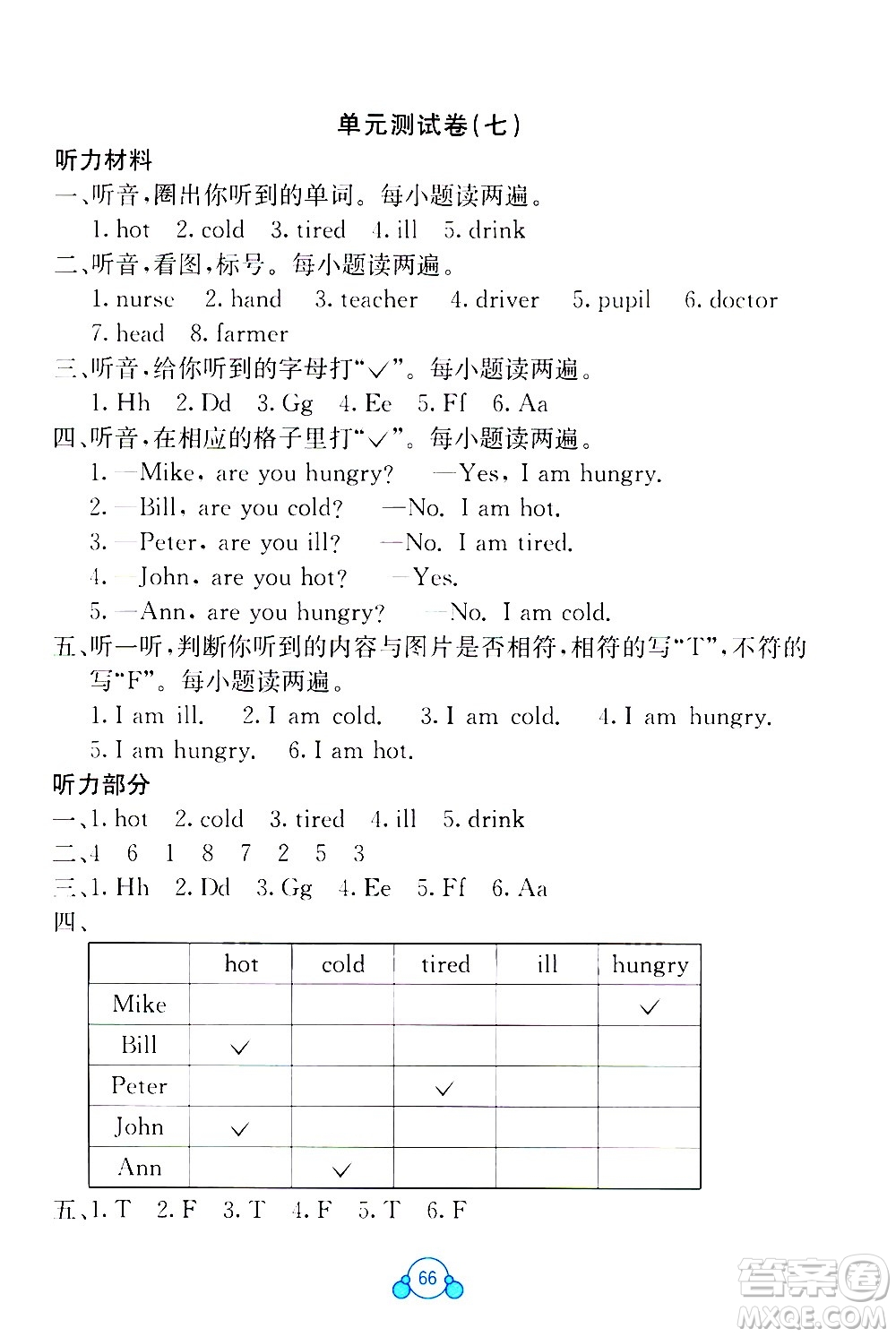 2020年自主學習能力測評單元測試英語三年級上冊C版答案