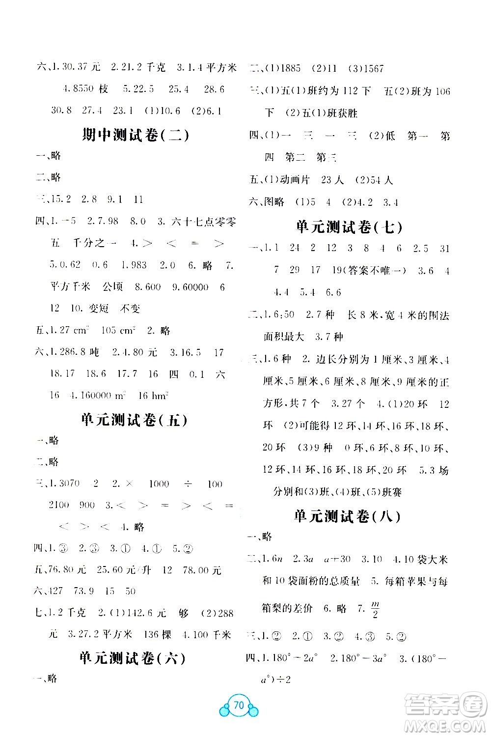 2020年自主學(xué)習(xí)能力測(cè)評(píng)單元測(cè)試數(shù)學(xué)五年級(jí)上冊(cè)B版答案