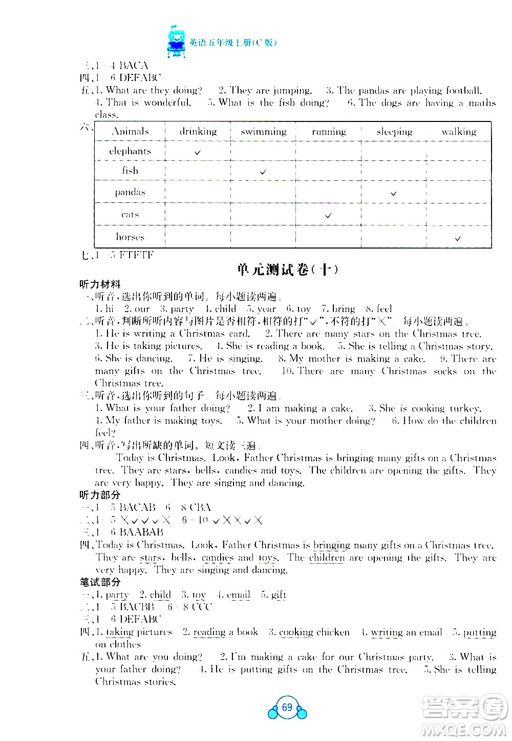 2020年自主學習能力測評單元測試英語五年級上冊C版答案