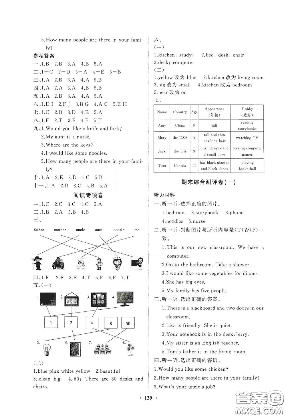 明天出版社2020知行課堂小學(xué)配套練習(xí)冊(cè)測(cè)試卷四年級(jí)英語(yǔ)上冊(cè)人教版答案