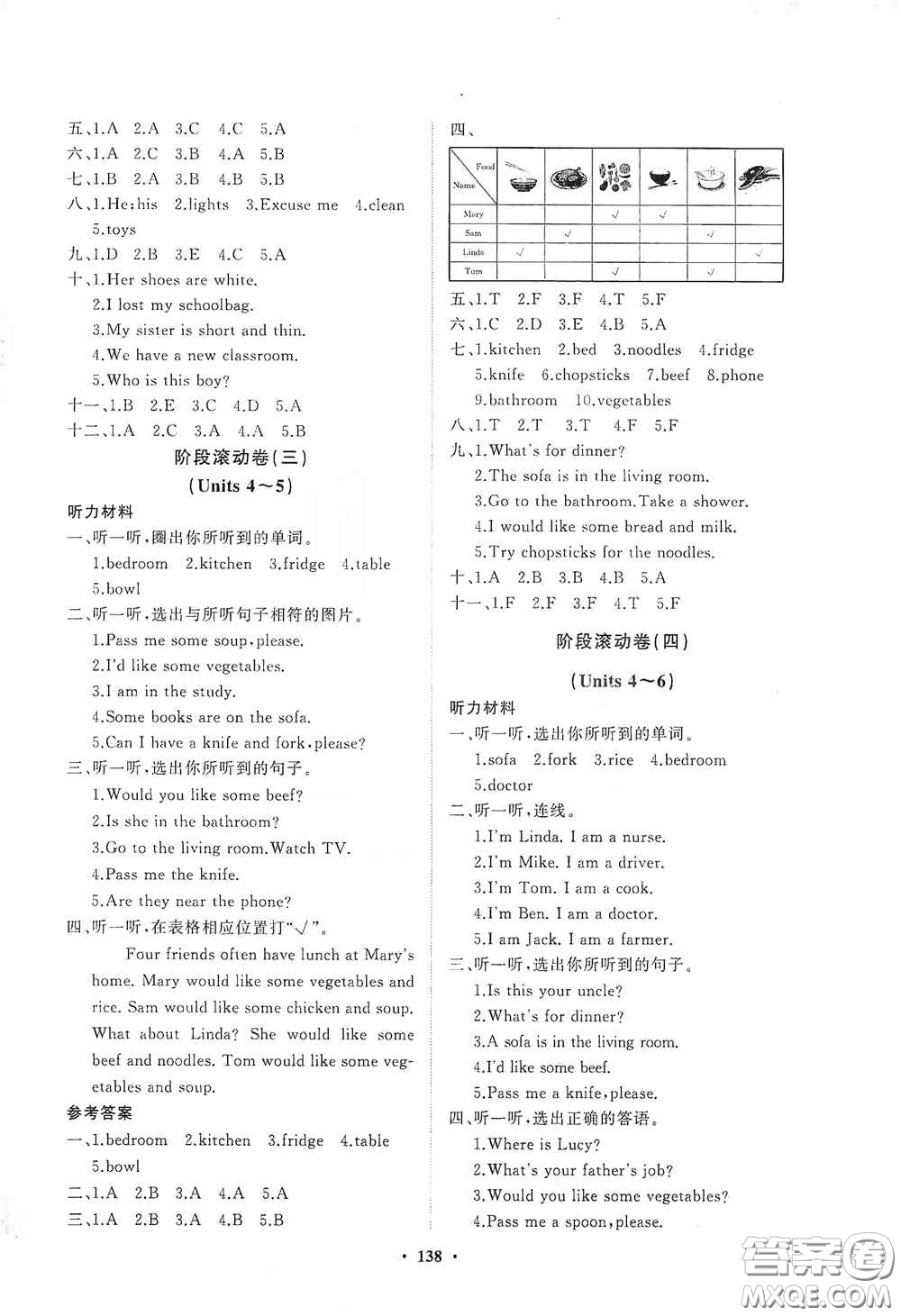 明天出版社2020知行課堂小學(xué)配套練習(xí)冊(cè)測(cè)試卷四年級(jí)英語(yǔ)上冊(cè)人教版答案