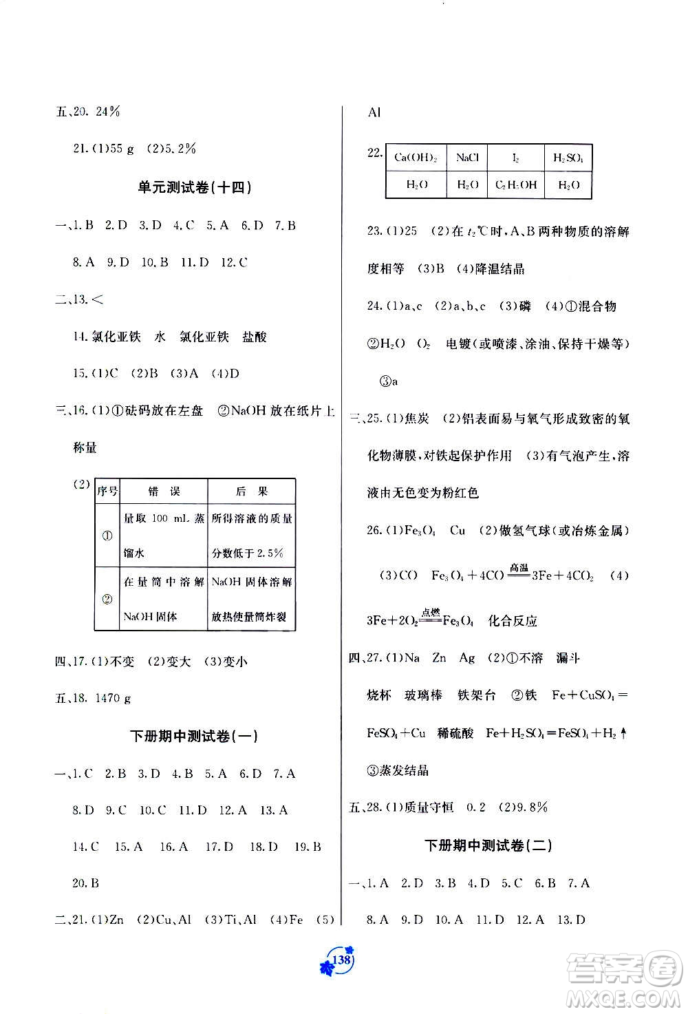 廣西教育出版社2020年自主學習能力測評單元測試化學九年級全一冊A版答案