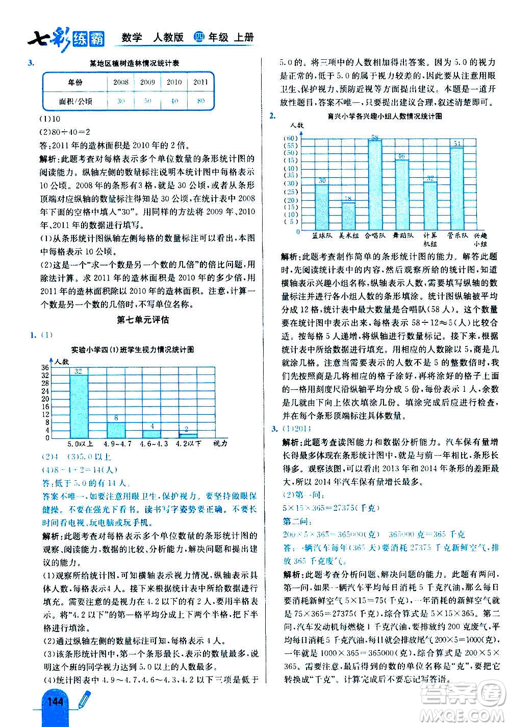 河北教育出版社2020全新版七彩練霸數(shù)學(xué)四年級上冊人教版答案