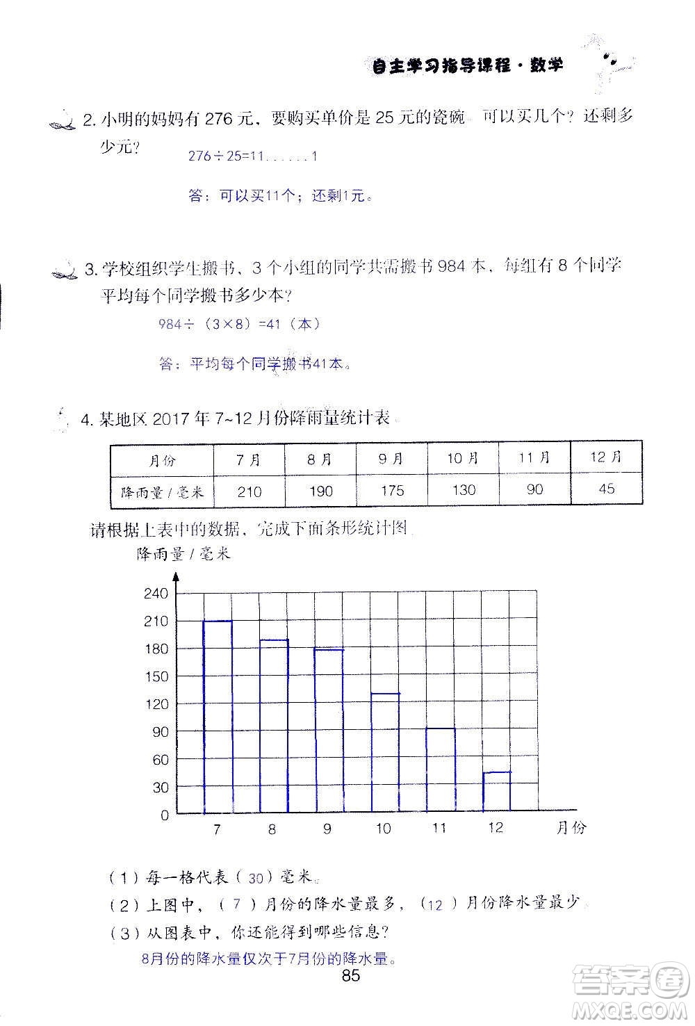 山東教育出版社2020年自主學習指導課程數(shù)學四年級上冊人教版答案