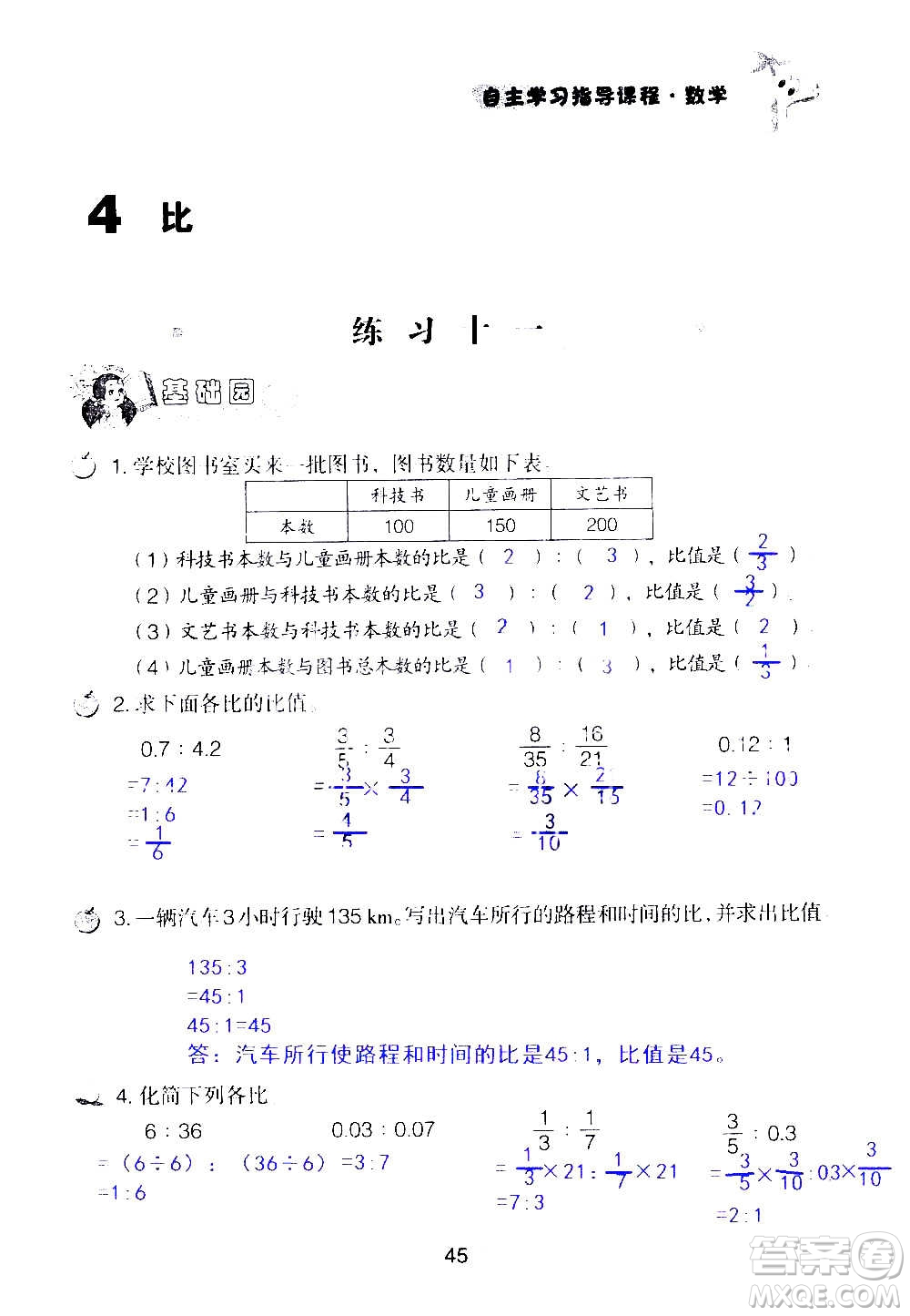 山東教育出版社2020年自主學(xué)習(xí)指導(dǎo)課程數(shù)學(xué)六年級(jí)上冊(cè)人教版答案