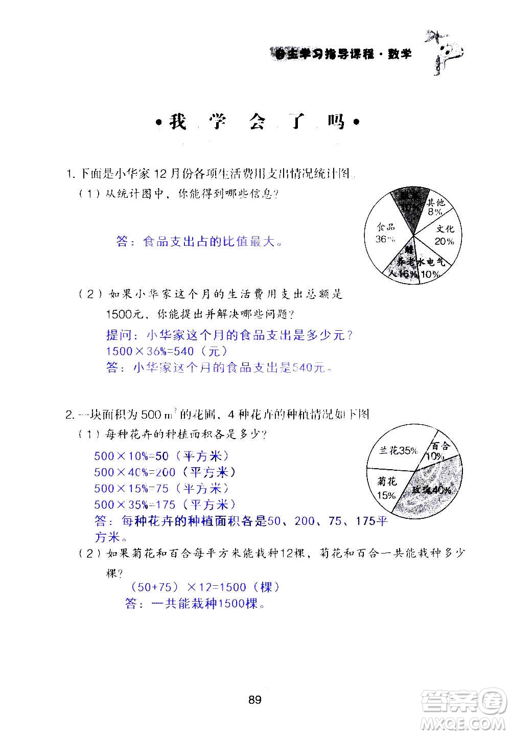 山東教育出版社2020年自主學(xué)習(xí)指導(dǎo)課程數(shù)學(xué)六年級(jí)上冊(cè)人教版答案