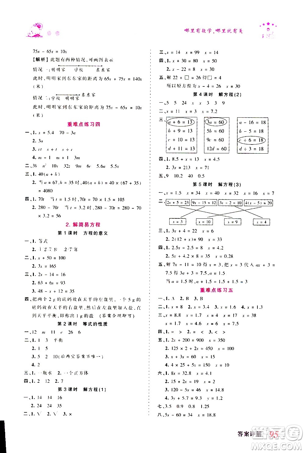 2020秋王朝霞創(chuàng)維新課堂同步優(yōu)化訓練數(shù)學五年級上冊RJ人教版答案