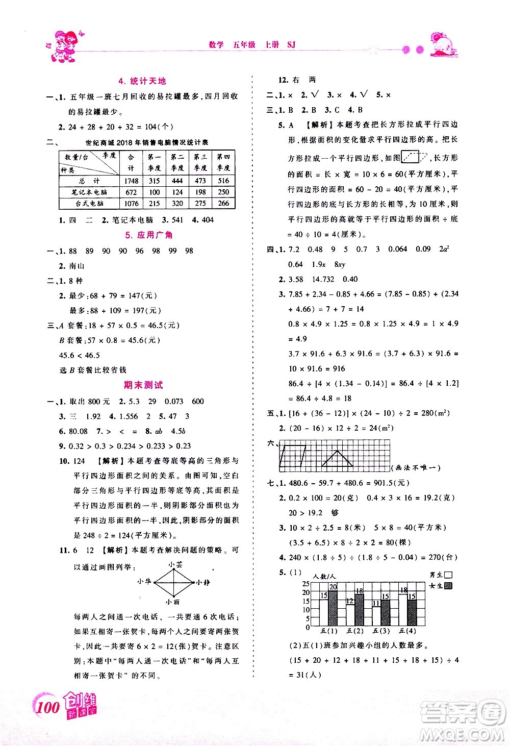 2020秋王朝霞創(chuàng)維新課堂同步優(yōu)化訓練數(shù)學五年級上冊SJ蘇教版答案