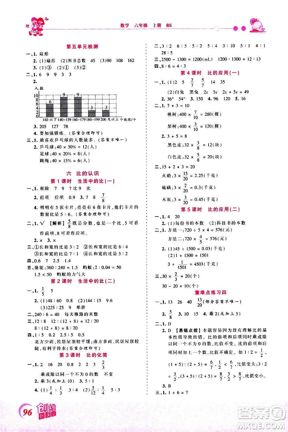 2020秋王朝霞創(chuàng)維新課堂同步優(yōu)化訓(xùn)練數(shù)學(xué)六年級上冊BS北師大版答案