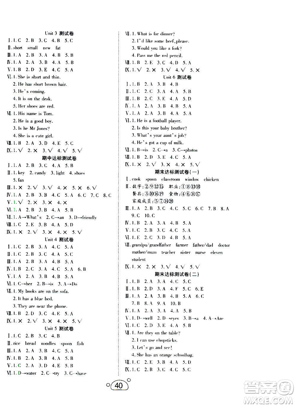 延邊教育出版社2020年小夫子全能檢測(cè)英語(yǔ)四年級(jí)上冊(cè)人教PEP版答案