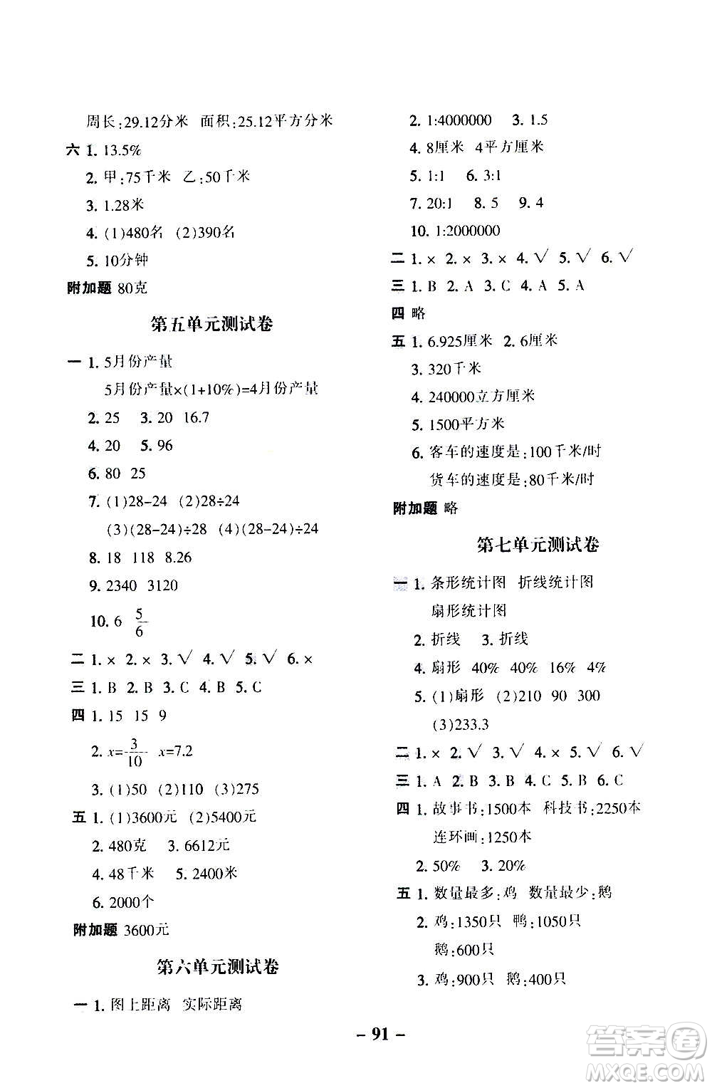 河北少年兒童出版社2020年期末闖關(guān)100分?jǐn)?shù)學(xué)六年級上冊冀教版答案