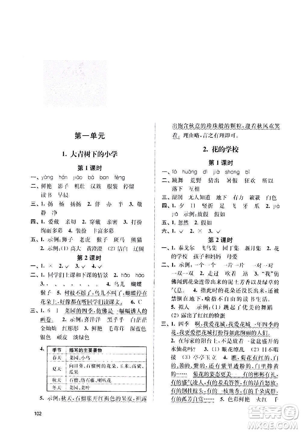 南京大學(xué)出版社2020年課時(shí)天天練語(yǔ)文三年級(jí)上冊(cè)人教版答案