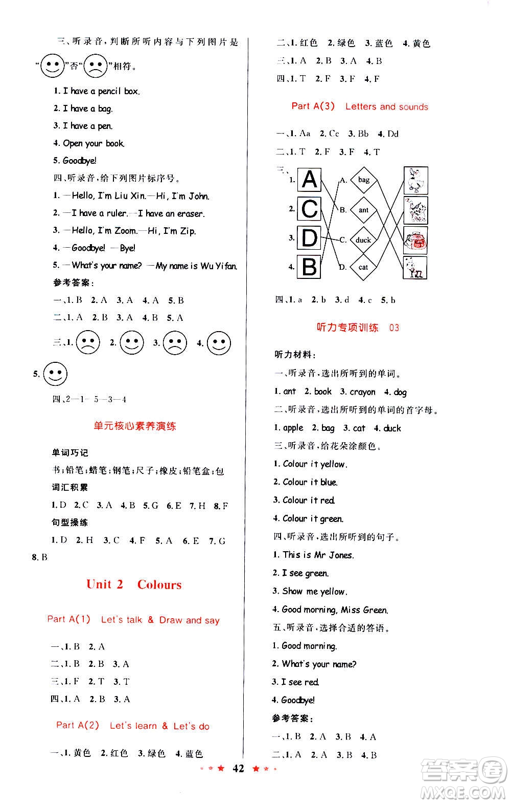 2020年小學(xué)同步測控優(yōu)等生天天練英語三年級上冊RJ人教版答案