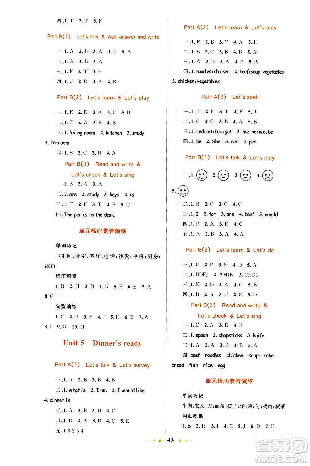 知識出版社2020小學(xué)同步測控全優(yōu)設(shè)計(jì)超人天天練英語四年級上冊RJ人教版答案