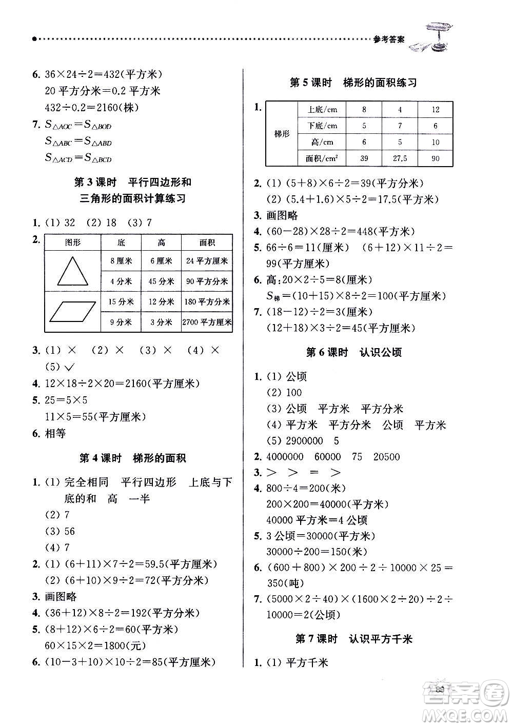 南京大學(xué)出版社2020年課時天天練數(shù)學(xué)五年級上冊蘇教版答案