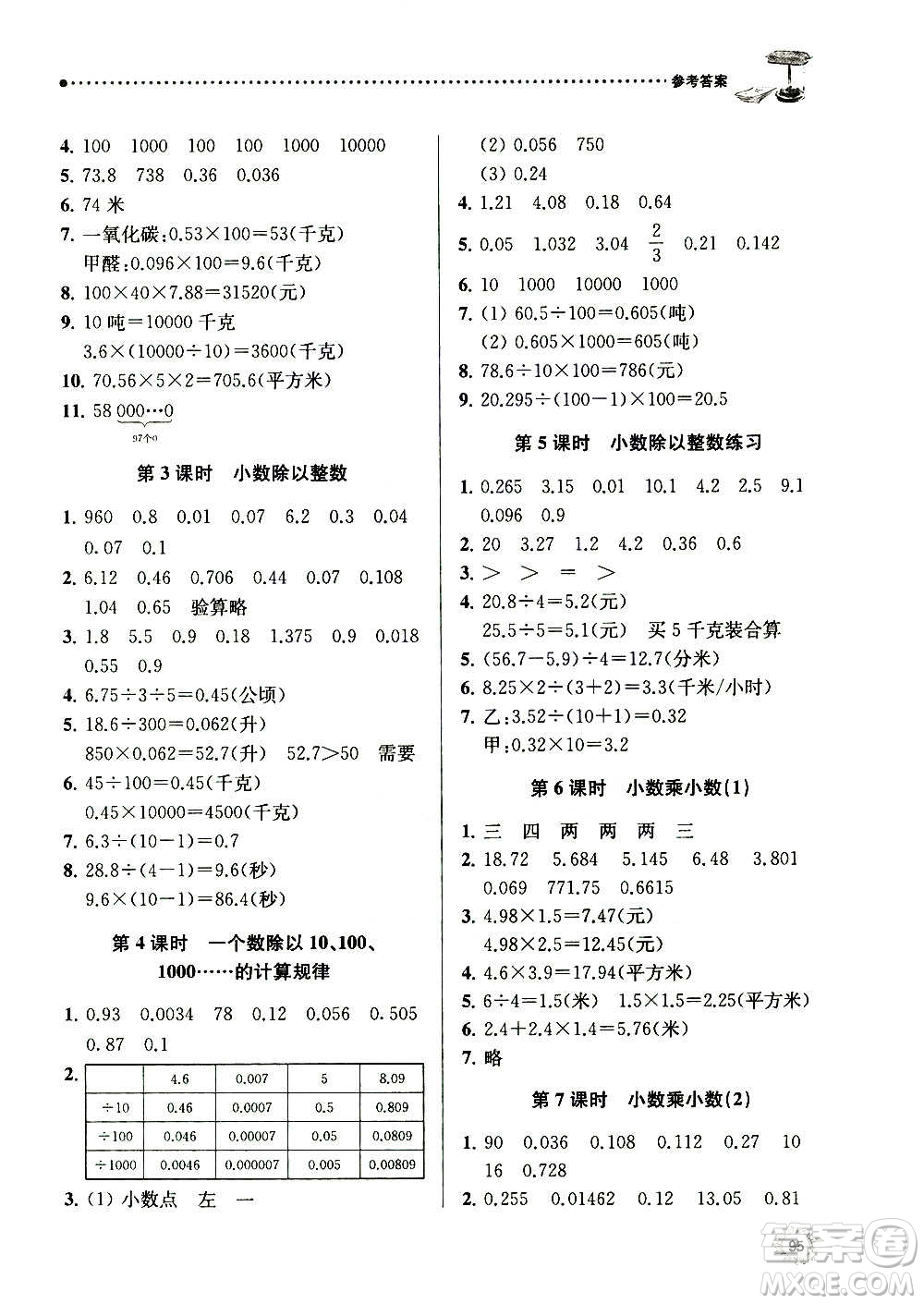 南京大學(xué)出版社2020年課時天天練數(shù)學(xué)五年級上冊蘇教版答案