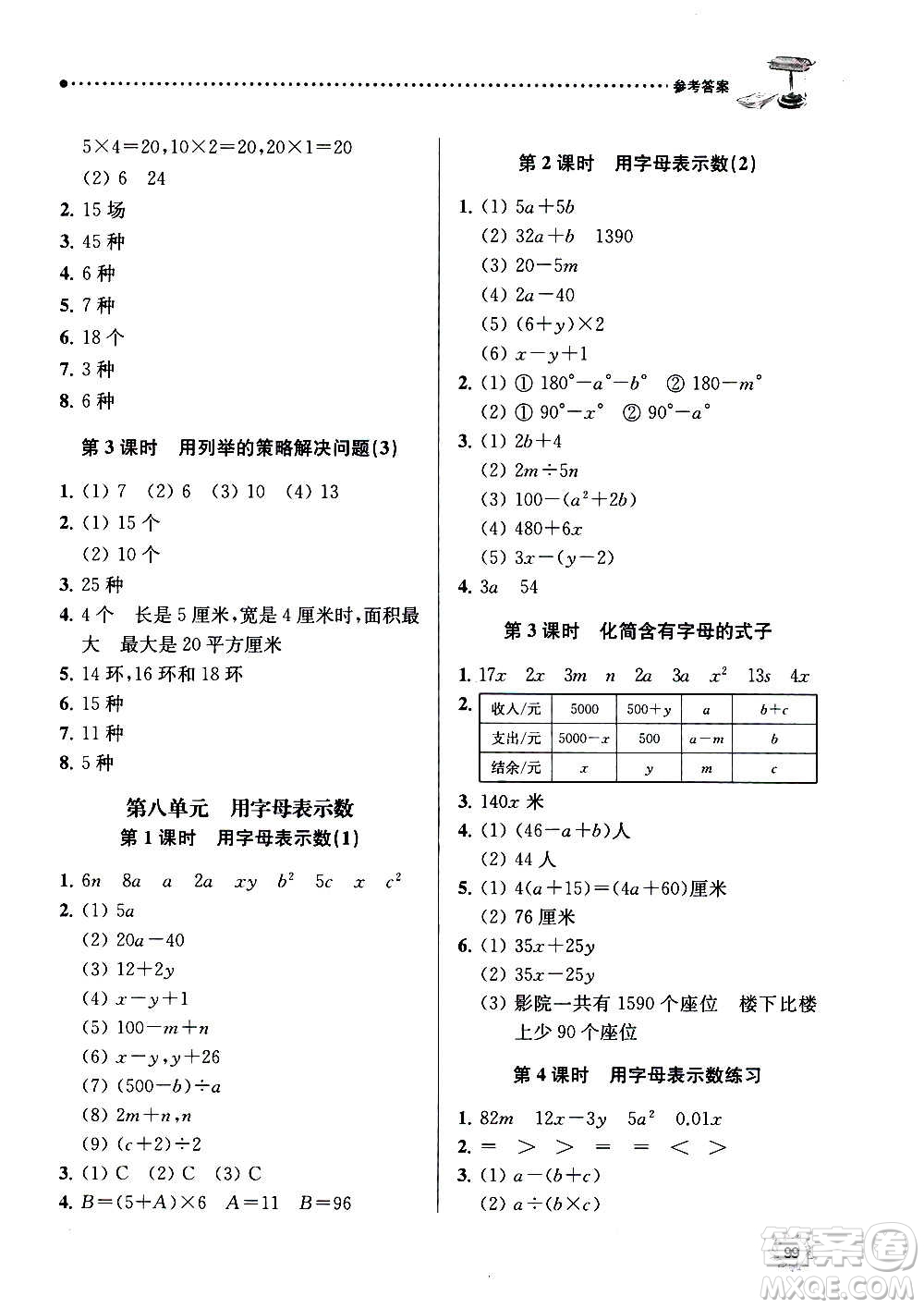 南京大學(xué)出版社2020年課時天天練數(shù)學(xué)五年級上冊蘇教版答案